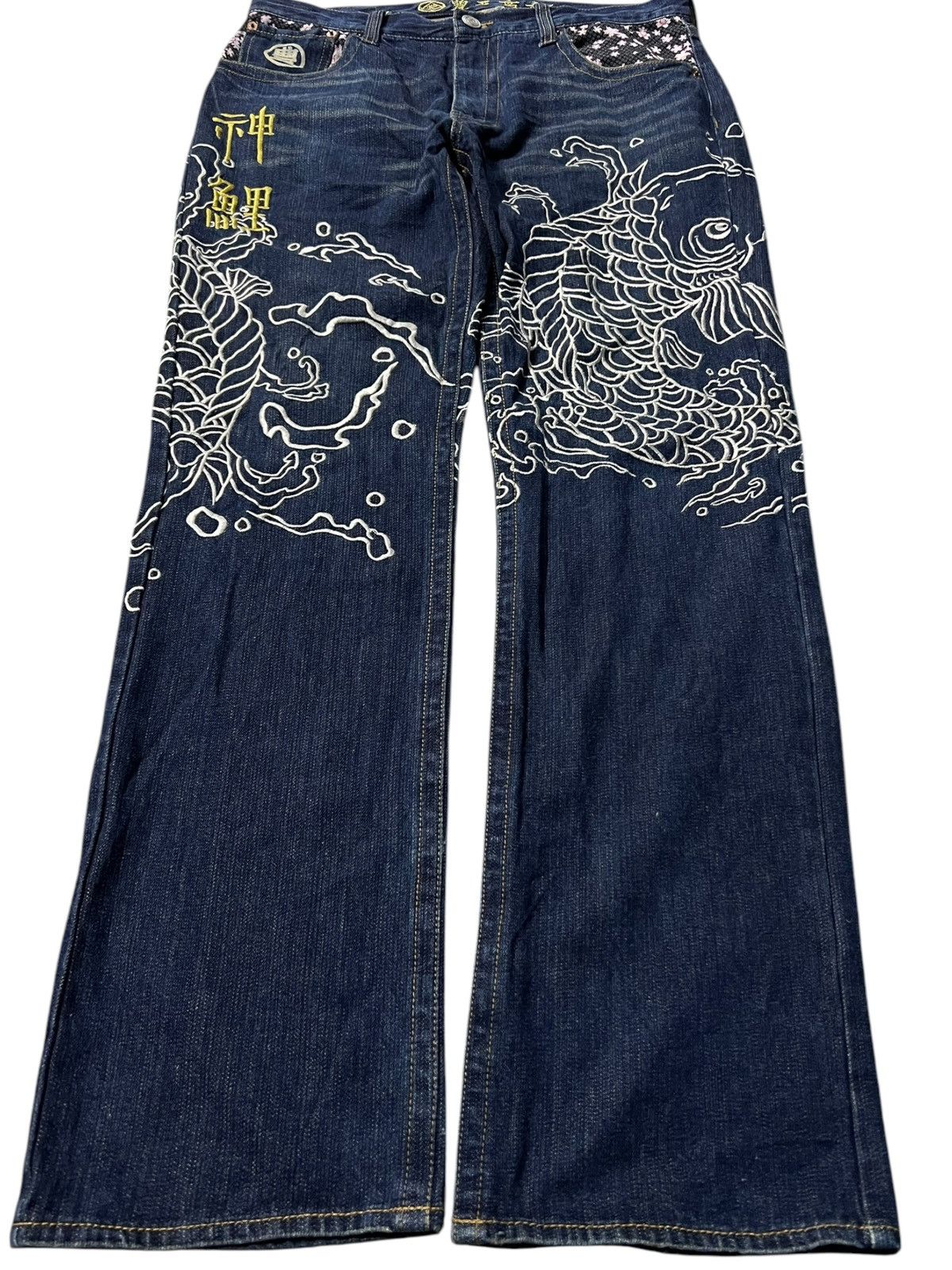 Japanese Brand VINTAGE JAPANESE BRAND SUKAJAN KOI FISH EMBROIDERY JEANS Size US 34 / EU 50 - 1 Thumbnail