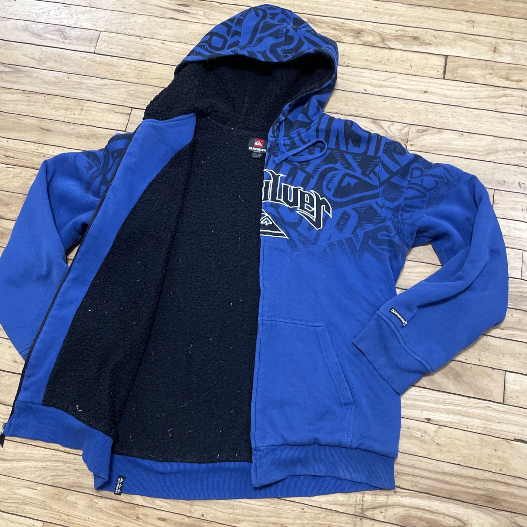 Quiksilver VINTAGE Quiksilver Hoodie Men L Blue Double Graphic Embroidered Zip Jacket Surf Skate Maxi AOP Rare Size US L / EU 52-54 / 3 - 4 Thumbnail