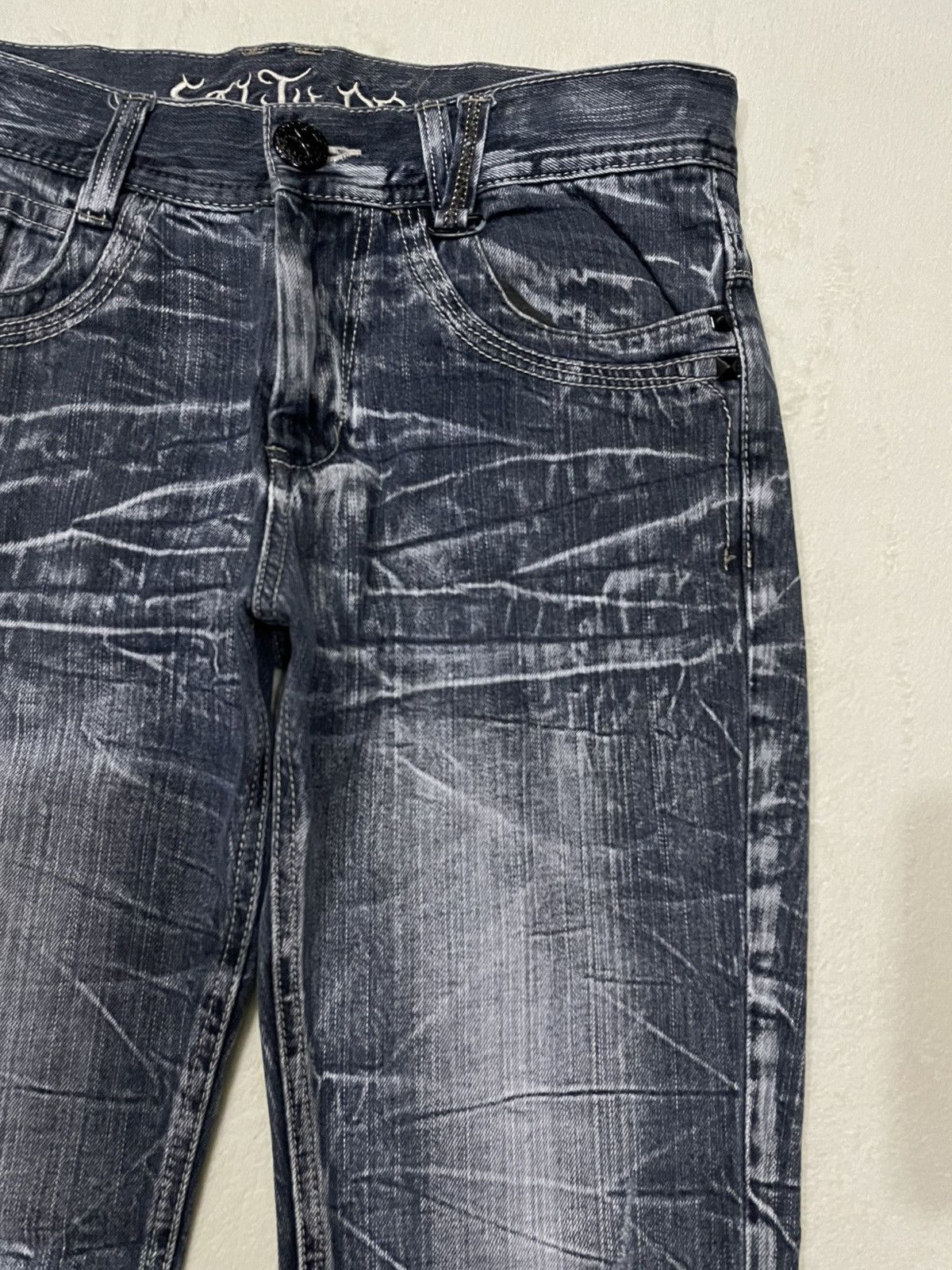 Japanese Brand Vintage Sally Dog Boot Cut Distress Mudwash Denim Jeans Size US 33 - 5 Thumbnail