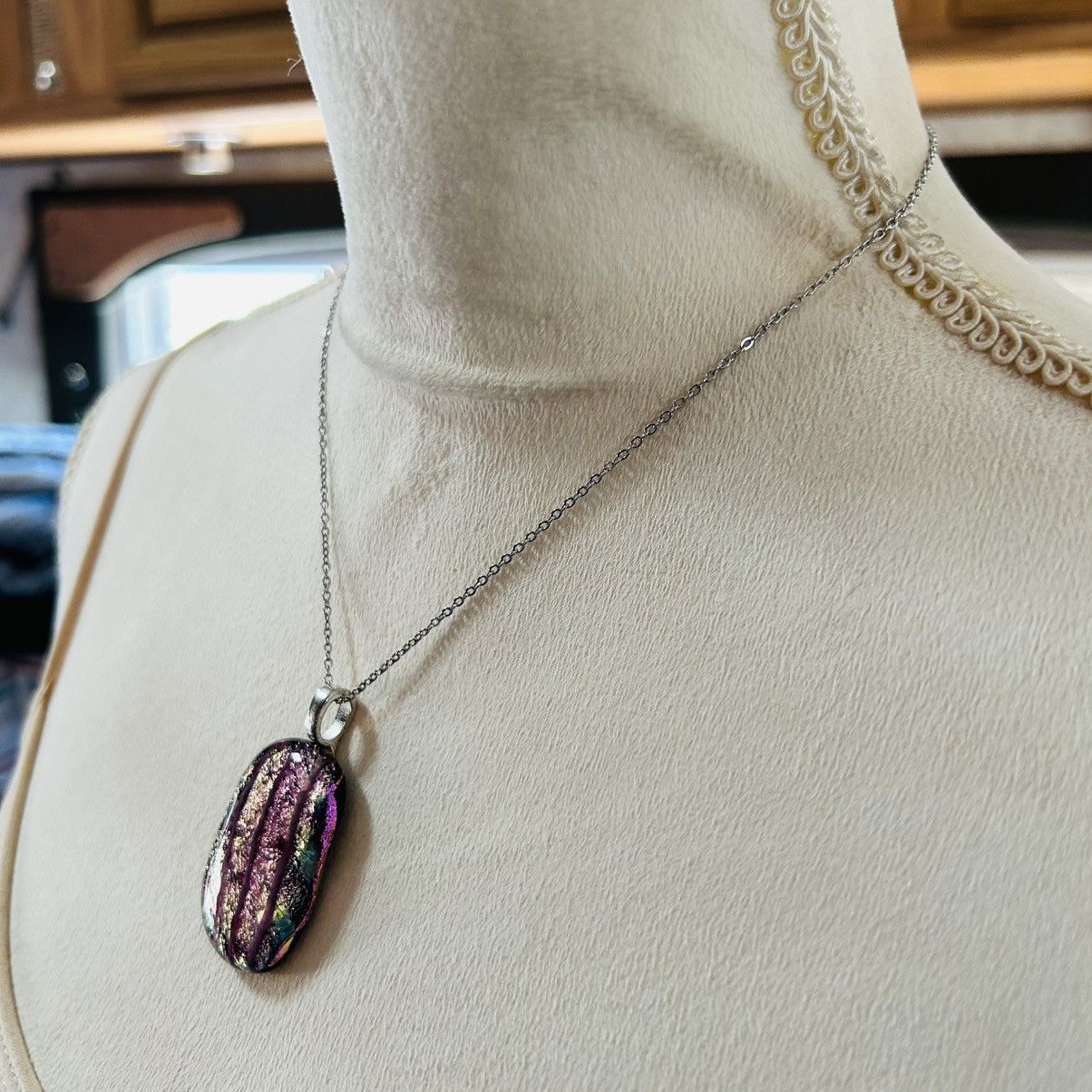 Handmade Handcrafted dichroic glass pendant on chain necklace Size ONE SIZE - 3 Thumbnail