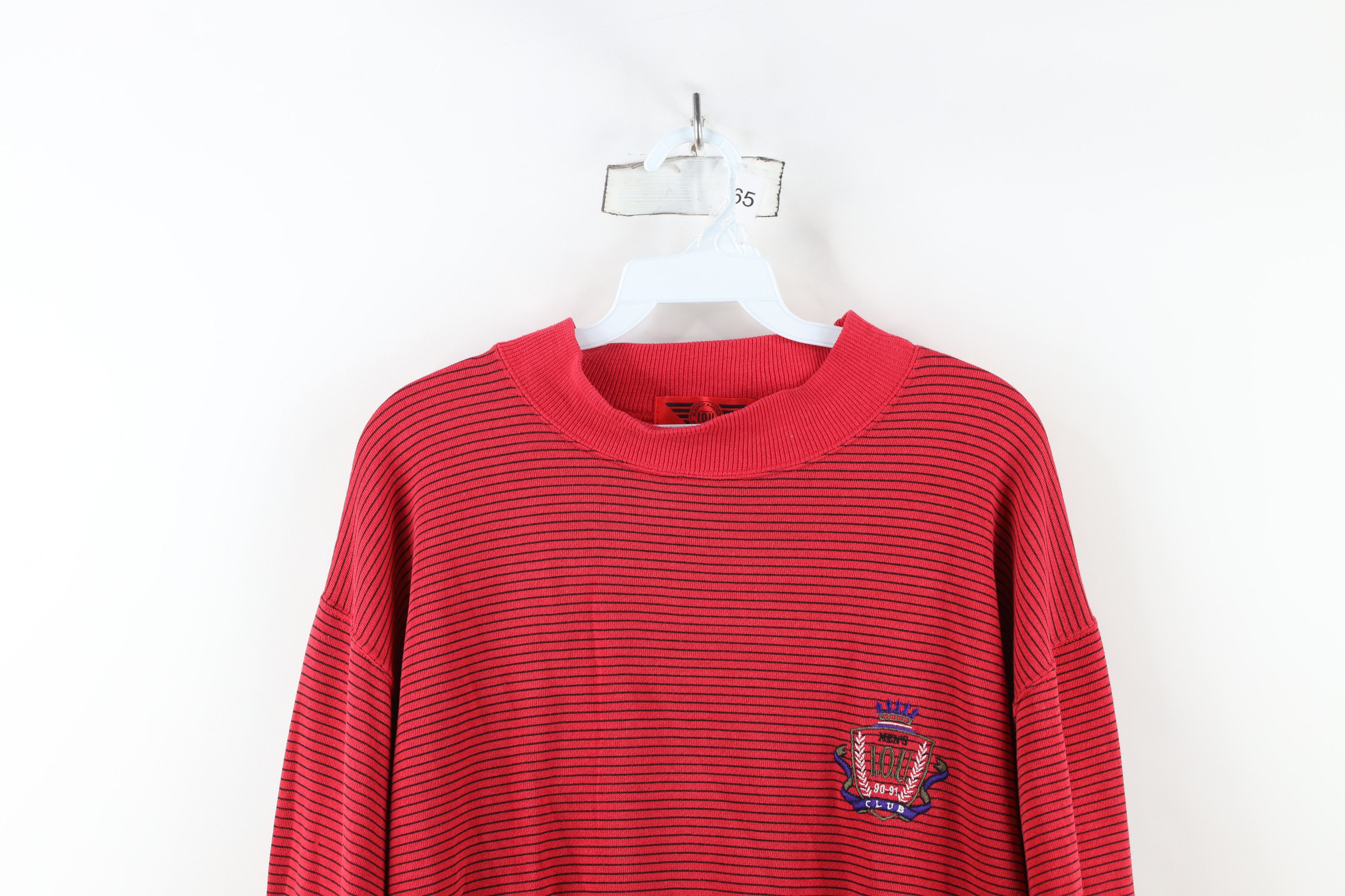 Vintage Vintage 90s IOU Striped Spell Out Mock Neck Sweatshirt Red Size US S / EU 44-46 / 1 - 2 Thumbnail