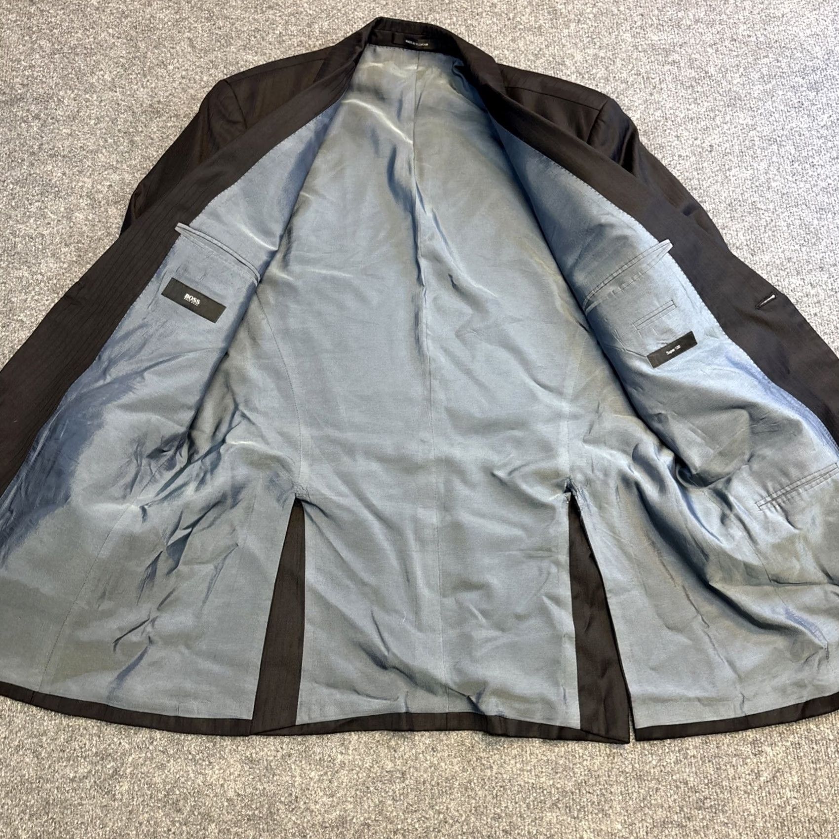 Vintage BOSS Hugo Boss Super 120 Wool Pasolini Movie Suit Set Black Pinstripe 40L 36x32 Size 40R - 3 Thumbnail