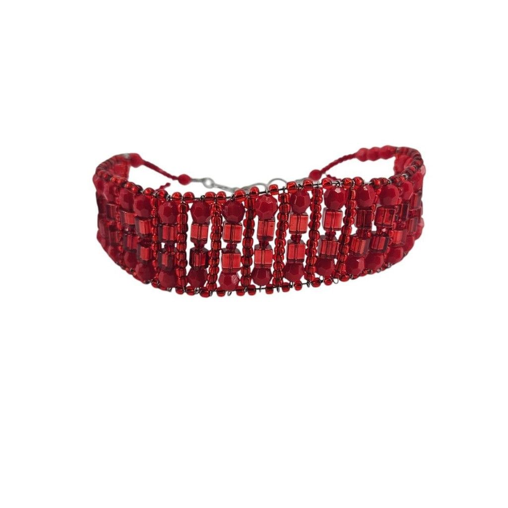 The Unbranded Brand Red Beaded Caged Choker – Handmade Statement Collar Size ONE SIZE - 8 Thumbnail