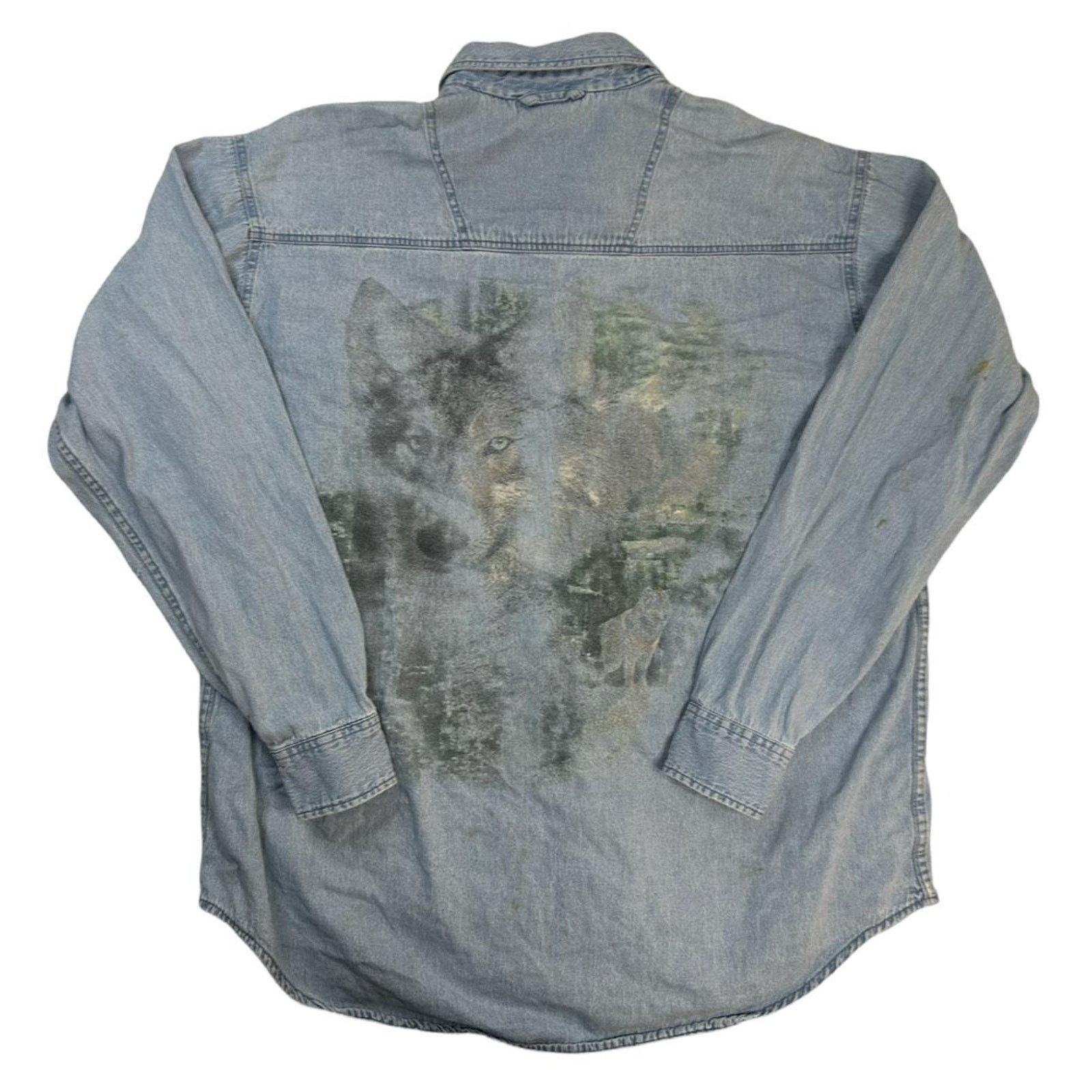 Vintage Wolf shirt denim button up men's XL Size US XL / EU 56 / 4 - 1 Thumbnail