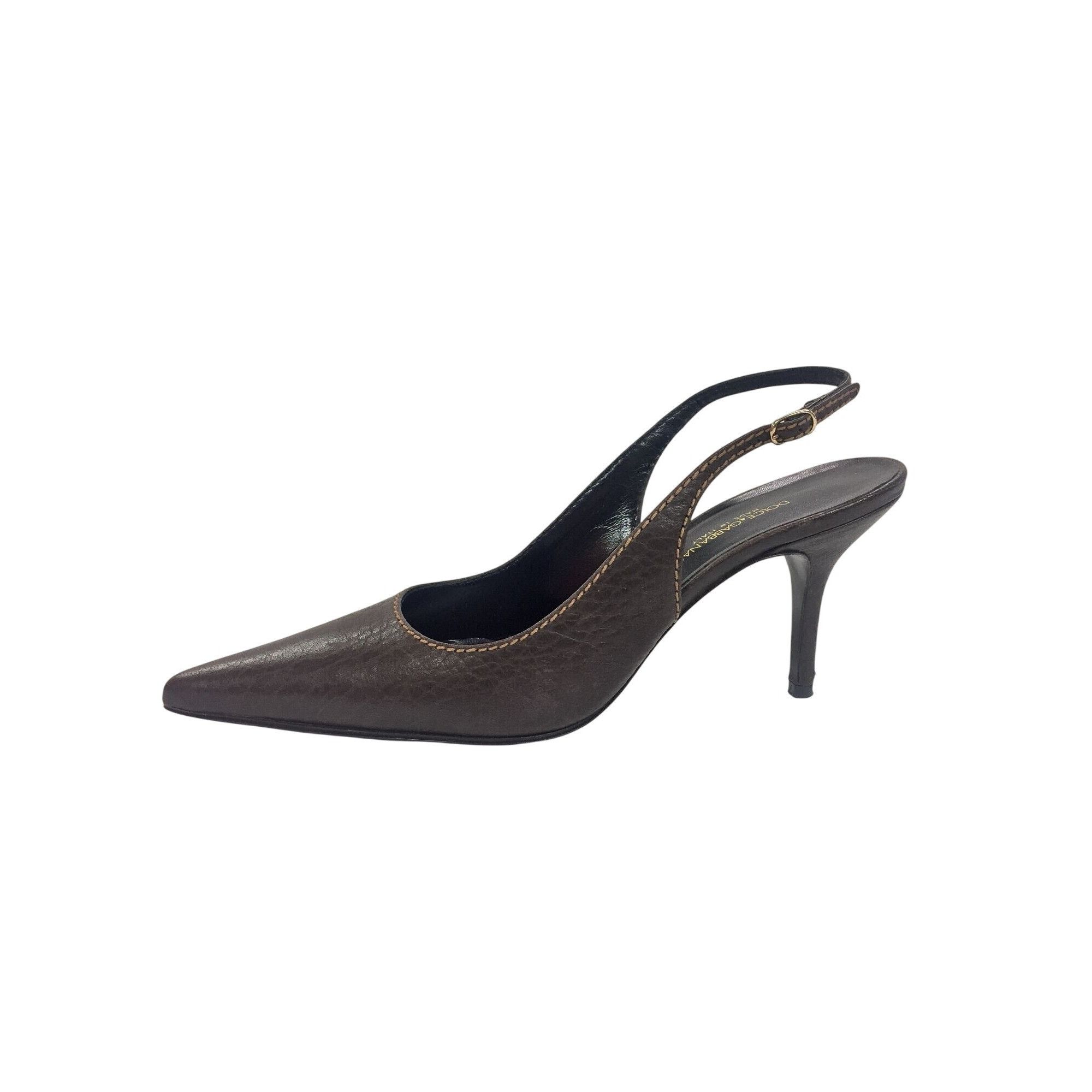 Dolce & Gabbana Dolce & Gabbana Brown Slingback Pointed Toe Leather Heels 3 Size US 7 / IT 37 - 3 Thumbnail