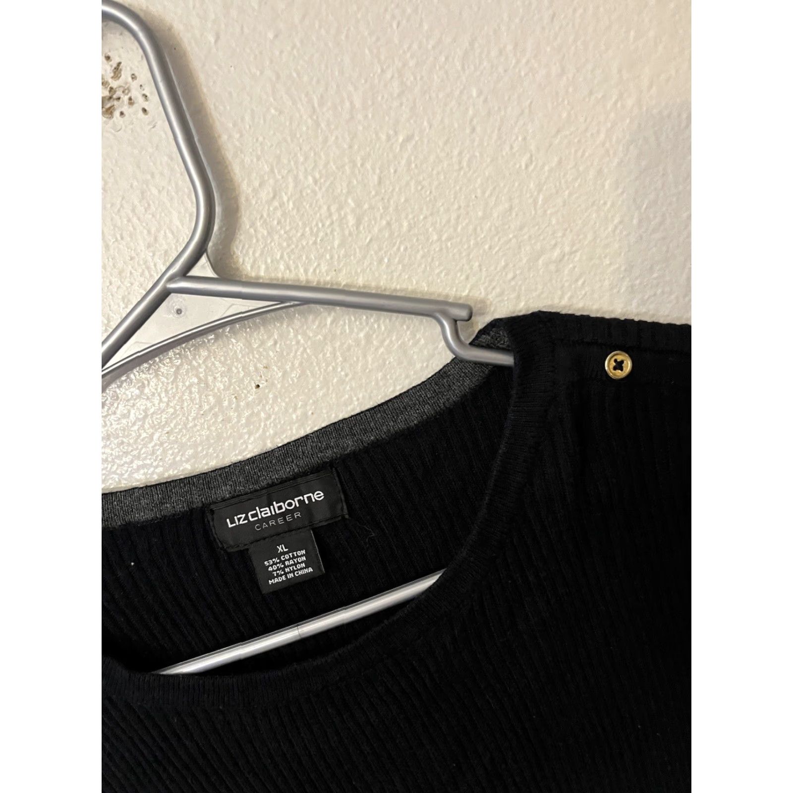 Liz Claiborne Liz Claiborne Sweater Womens XL Black Ribbed Button Shoulder Crewneck Pullover Knit Cardigan? Size XL / US 12-14 / IT 48-50 - 2 Thumbnail