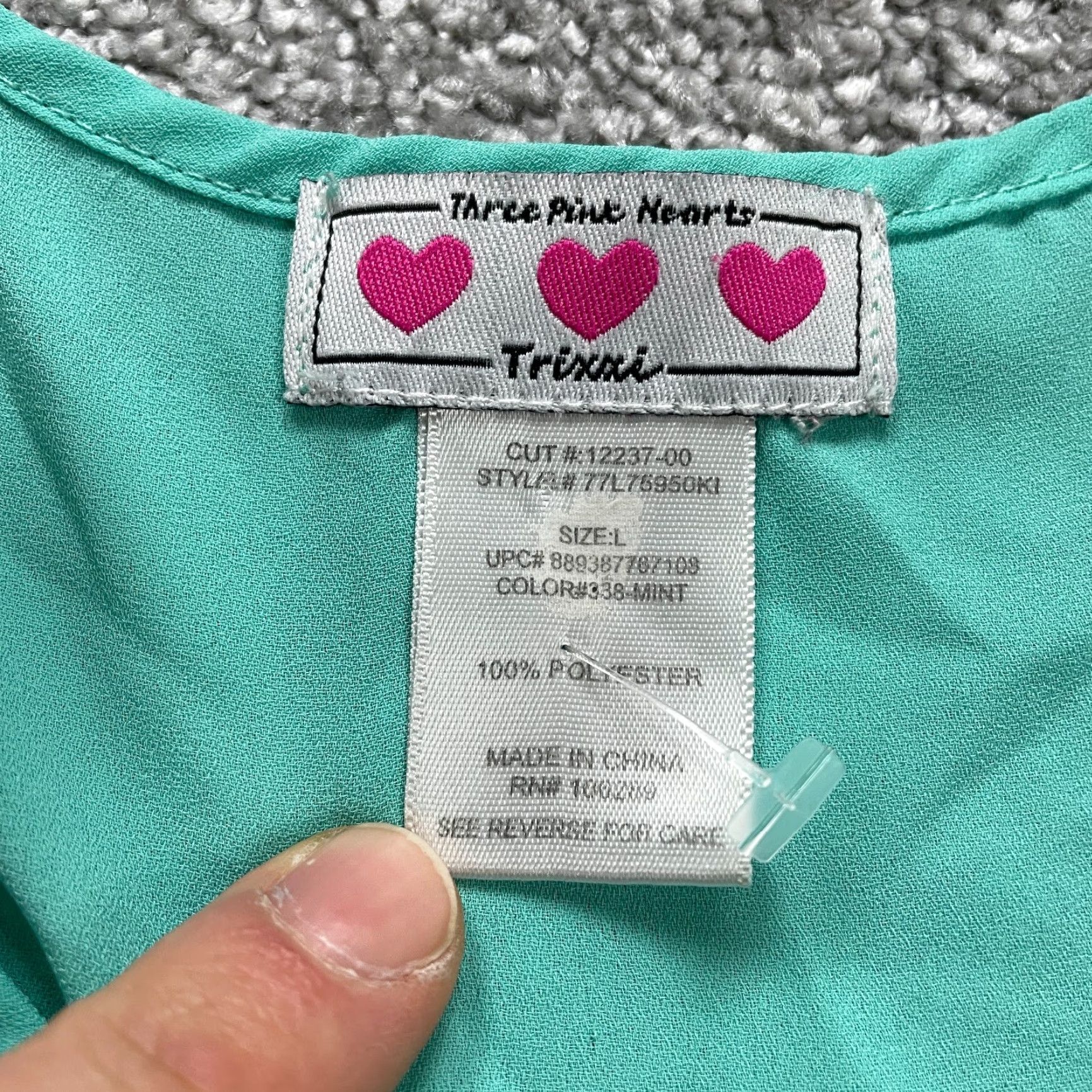 Vintage Trixxi Blouse Womens Large Mint Green Short Sleeve Embroidered V-Neck Casual Top Size L / US 10 / IT 46 - 5 Thumbnail