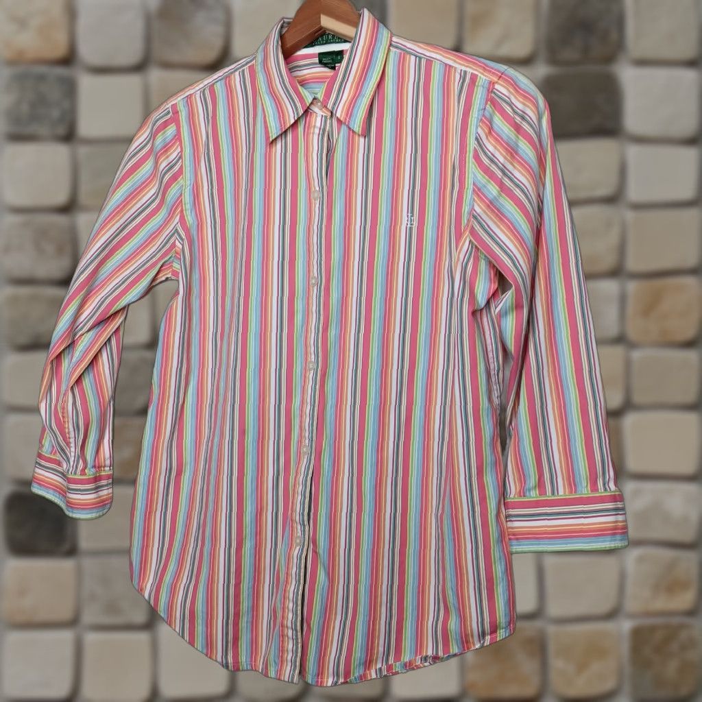 Ralph Lauren Lauren Ralph Lauren Blouse Women S Shirt Pink Striped Long Sleeve Button Up Top Size S / US 4 / IT 40 - 1 Thumbnail