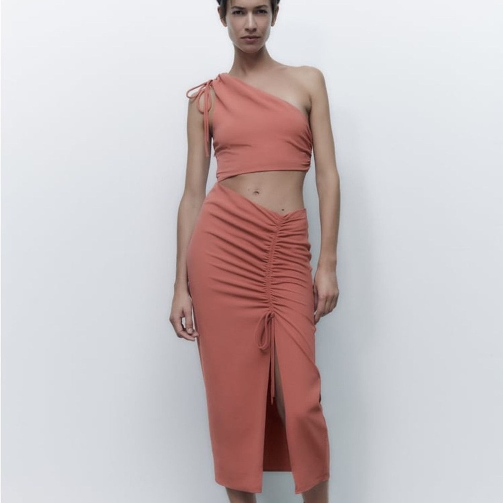Zara ZARA DRAPED ASYMMETRIC DRESS MARSALA Size L / US 10 / IT 46 - 4 Thumbnail
