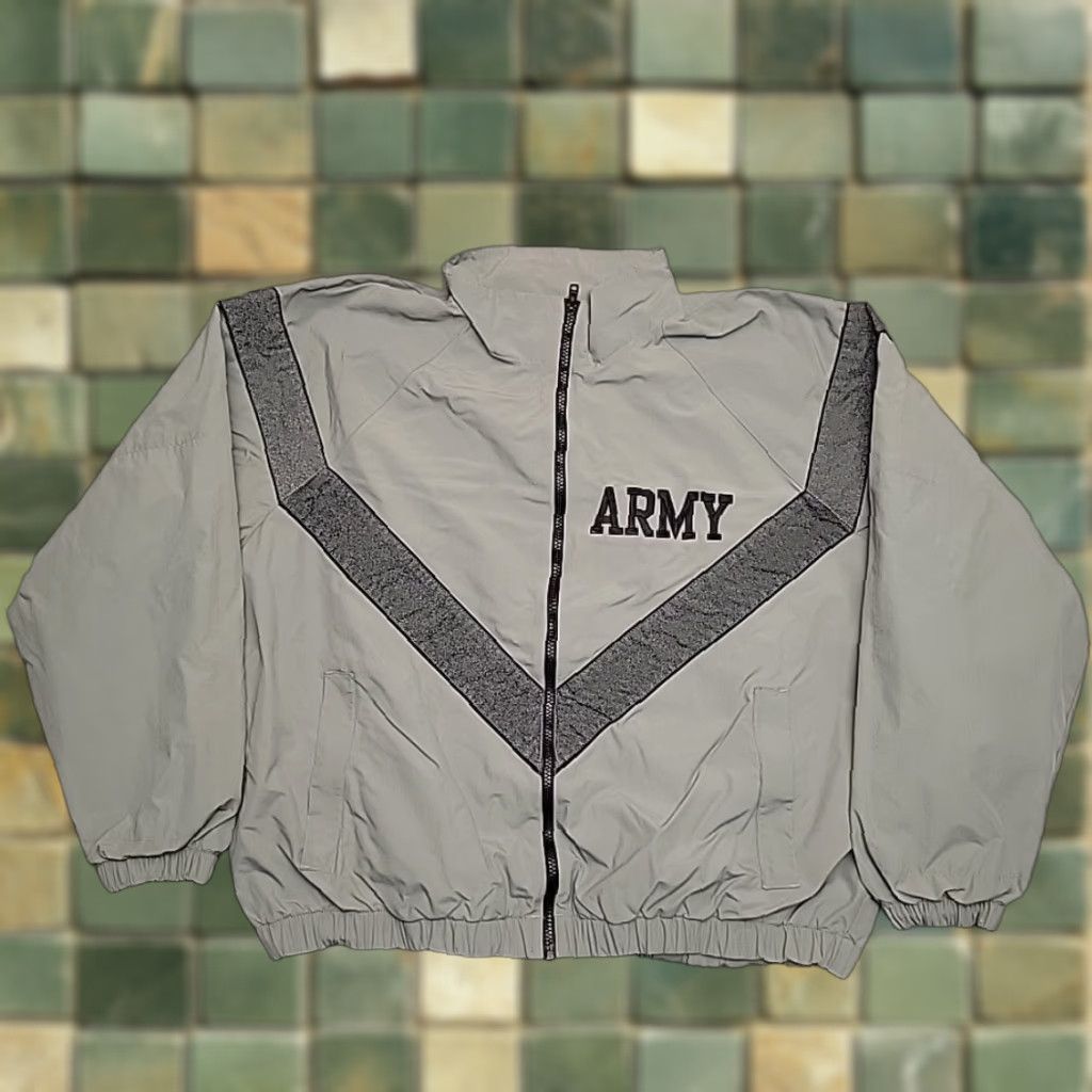 Vintage Army Jacket Mens L Short Gray Physical Fitness Uniform Military PT USA Windbreaker Zip Long Sleeve Regular Outdoor Running & Jogging Mens Size US 33 - 1 Thumbnail