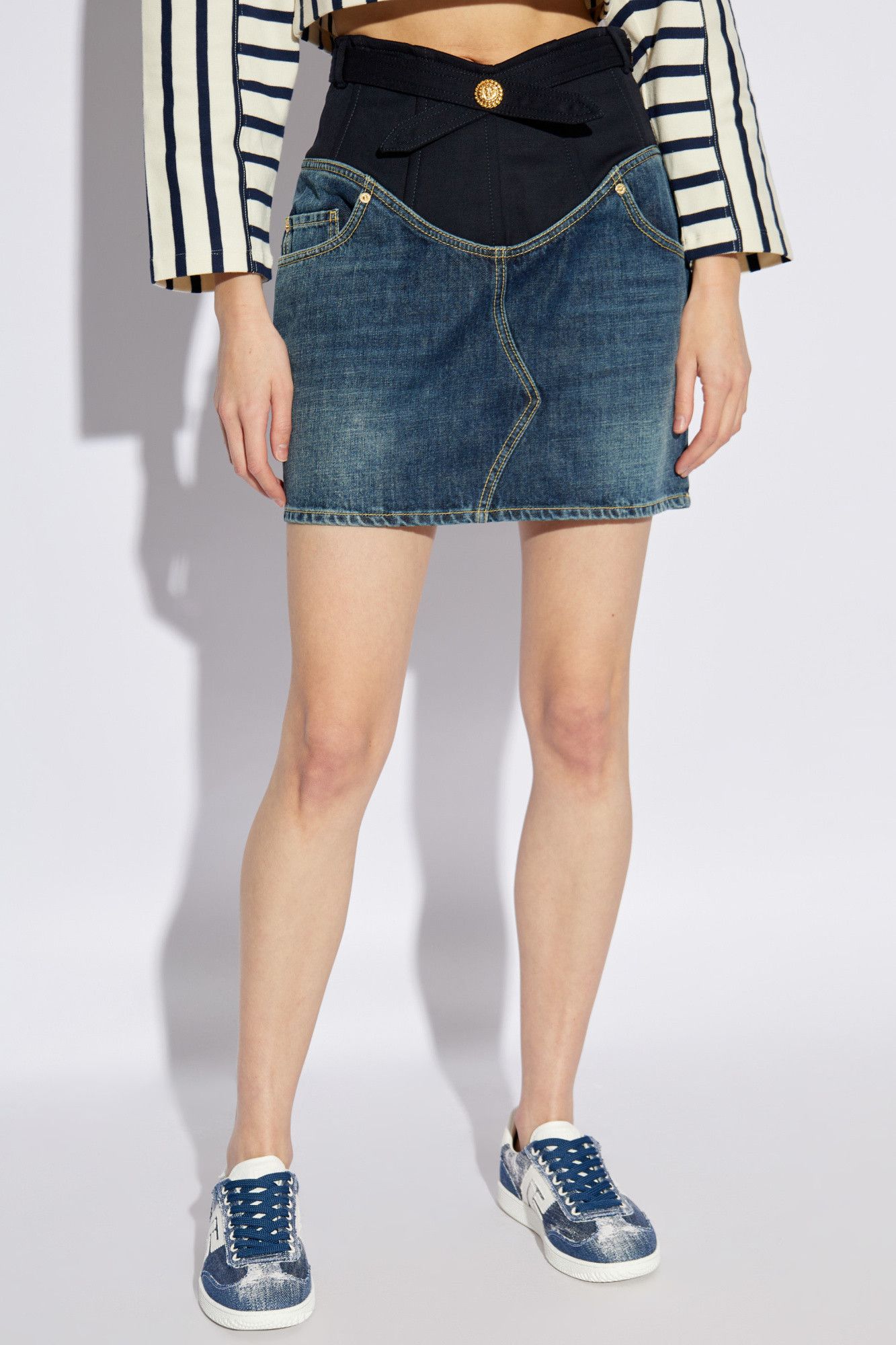 Balmain o1s1wg110526 Balmain Navy Blue Denim Skirt in Blue Size 26" / US 2 / IT 38 - 3 Thumbnail