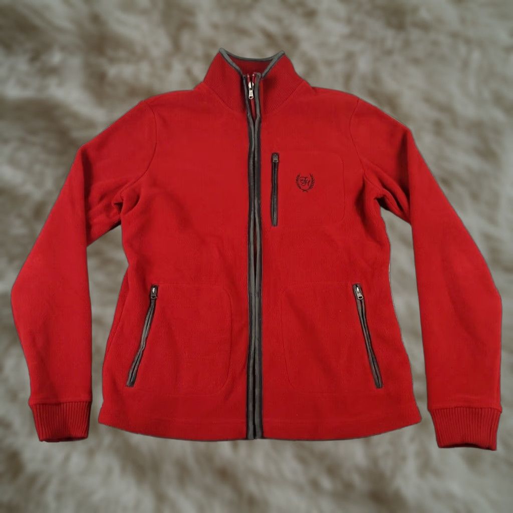 Tommy Hilfiger Tommy Hilfiger Full Zip Sweater Women's Medium Red Knit Long Sleeve Mock Neck Size M / US 6-8 / IT 42-44 - 1 Thumbnail