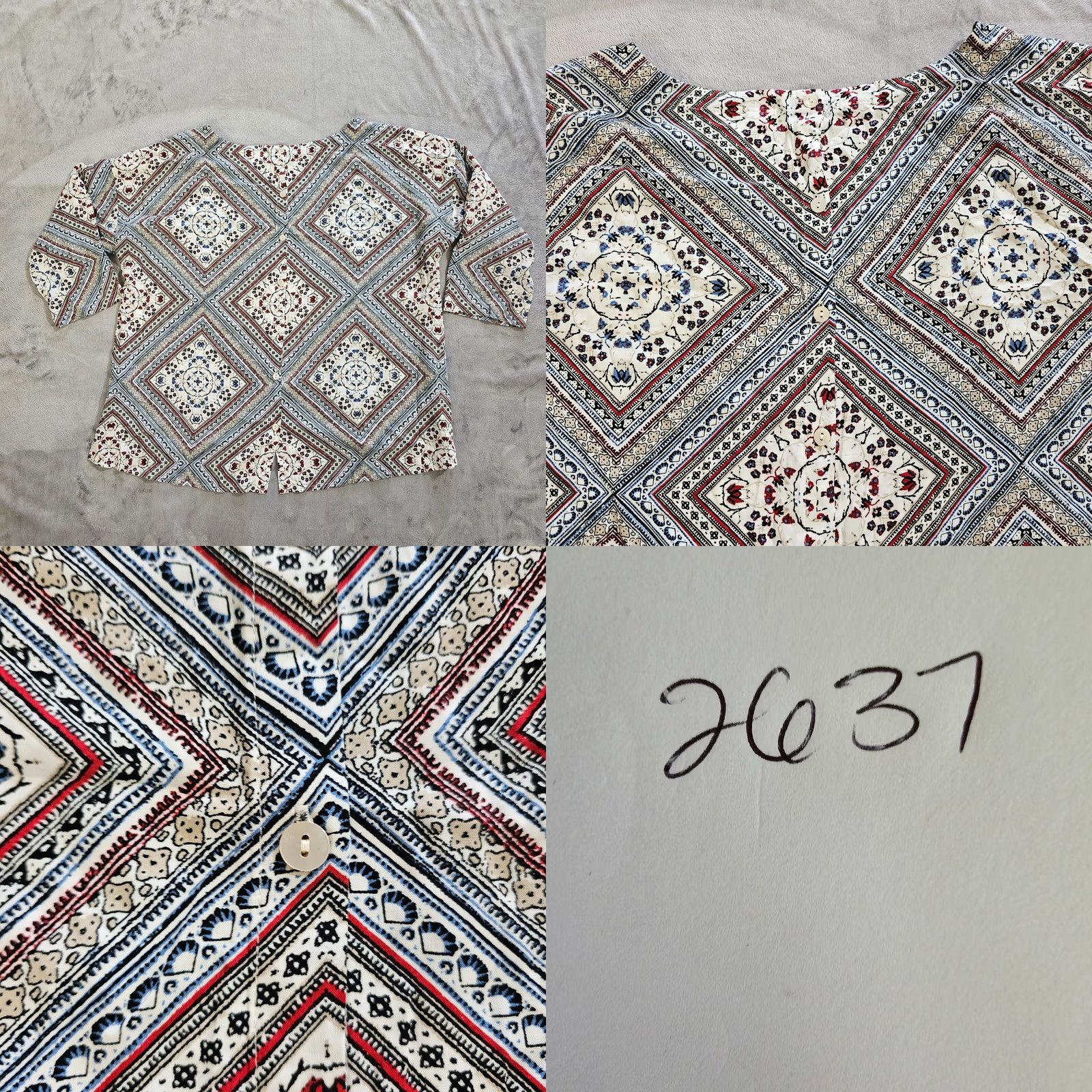 J. Jill J. Jill Top Shirt Womens Large Petite White Red Bandana Round Neck 3/4 Sleeve Blouse Womens Size L / US 10 / IT 46 - 8 Thumbnail