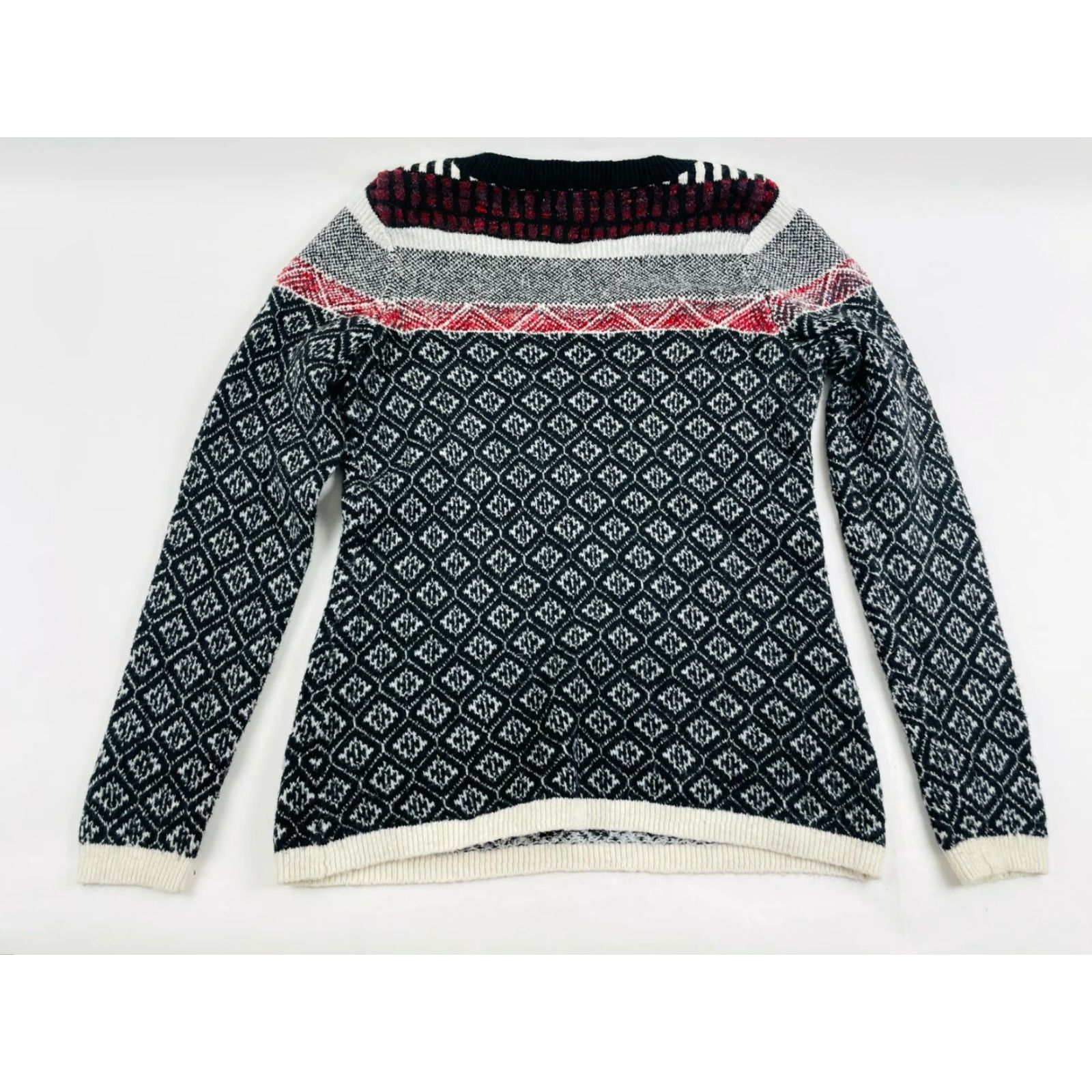 Vintage Maurices Sweater Women's Medium Black Geometric Pullover Crewneck WoolBlend Size M / US 6-8 / IT 42-44 - 2 Thumbnail