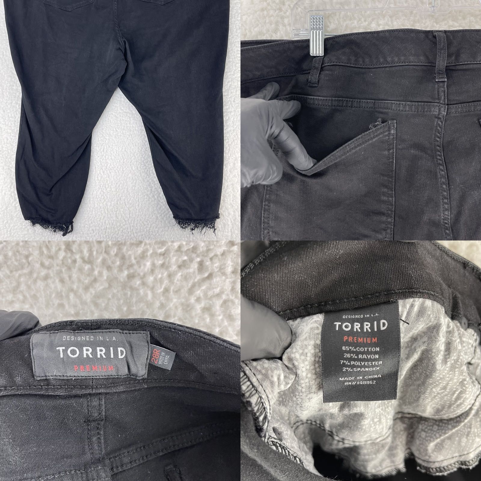 Torrid Torrid Jeans Women Plus Size 28 Black Denim Cropped Skinny High-Rise Frayed Hem Lace Detail Pocket 5-Pocket Size 28" / US 6 / IT 42 - 9 Thumbnail