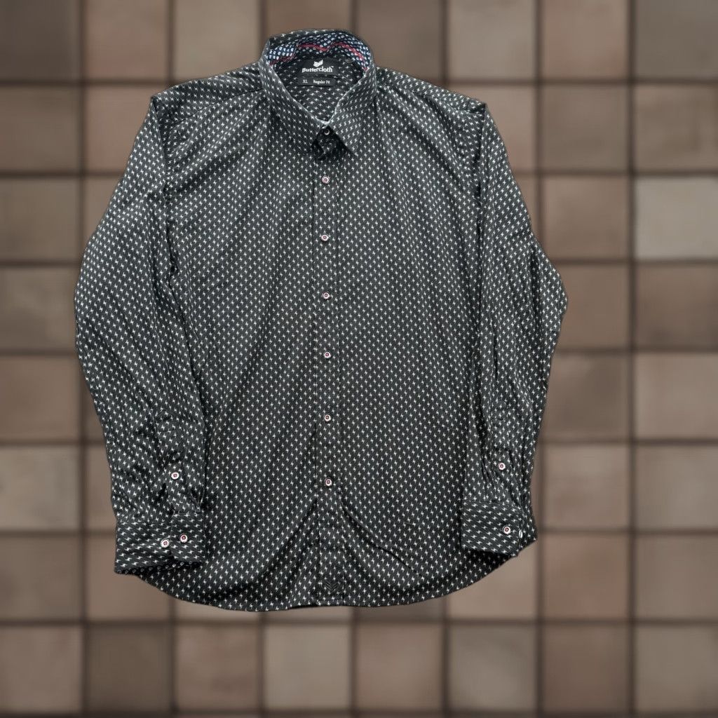 Vintage Buttercloth Shirt Men XL Black Geometric Print Cotton Regular Fit Designer Button-Up Shirt Accessories: All Seasons, Breathable, Stretch Size US XL / EU 56 / 4 - 1 Thumbnail