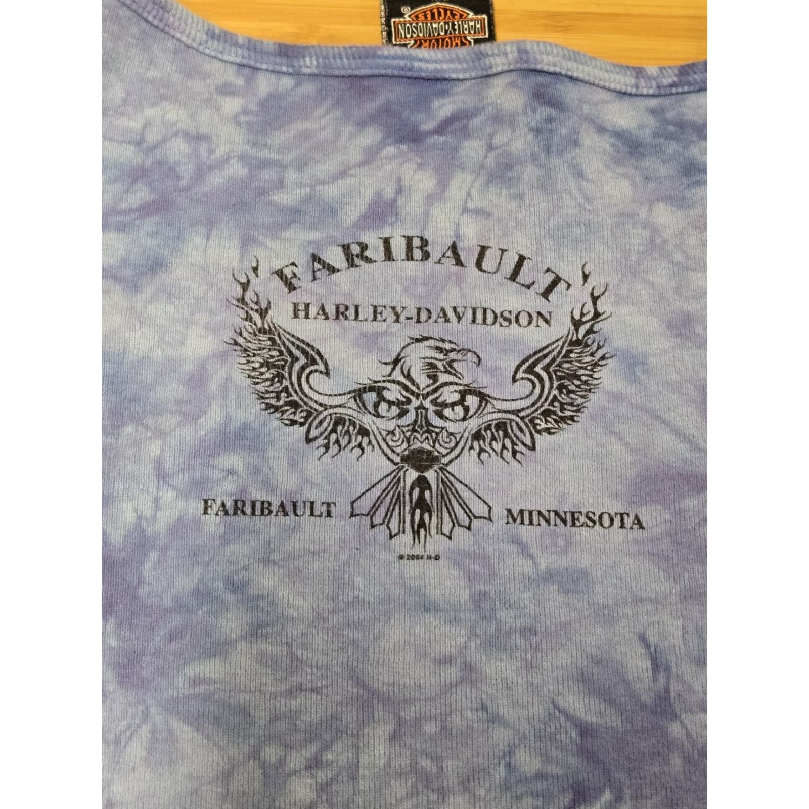Harley Davidson VINTAGE Harley-Davidson Shirt Womens 2XL Blue Tie Dye Long Sleeve Faribault Minnesota Logo Graphic Print Pullover Cotton Size XXL / US 16-18 / IT 52-54 - 7 Thumbnail