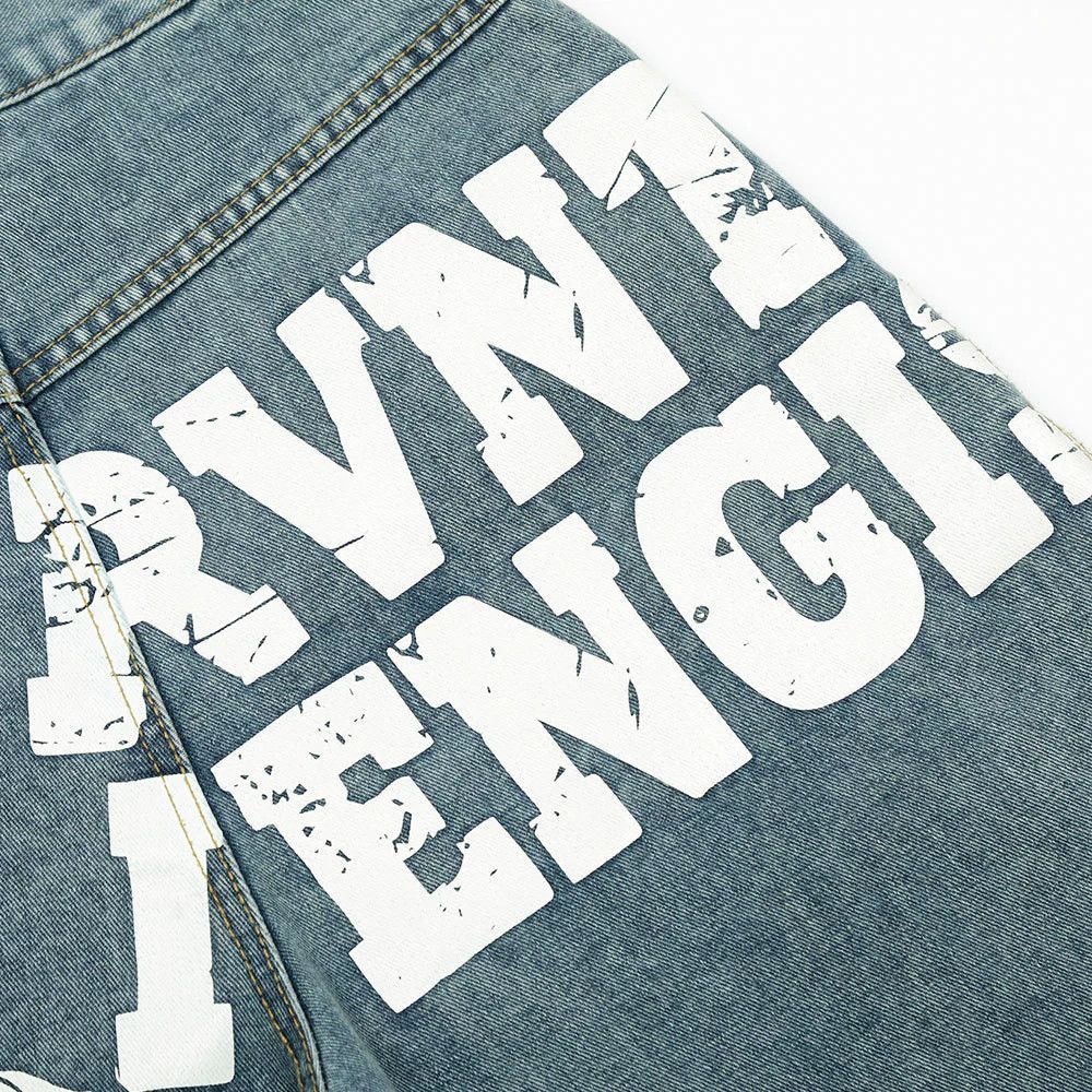 Jean Men's loose distressed washed letters printed scimitar jeans Size US 32 / EU 48 - 6 Thumbnail