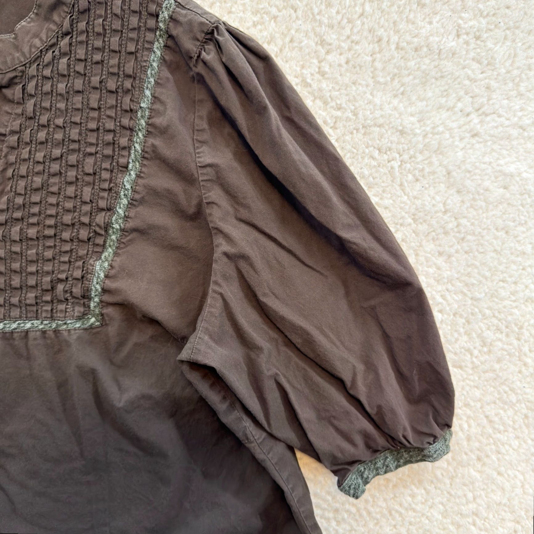 Vintage VINTAGE Y2K Top Blouse 1X Brown Fairy Grunge Whimsigoth Edwardian Puff Sleeves Shirt Tweed 1X Brown Cotton Blend Size XL / US 12-14 / IT 48-50 - 4 Thumbnail