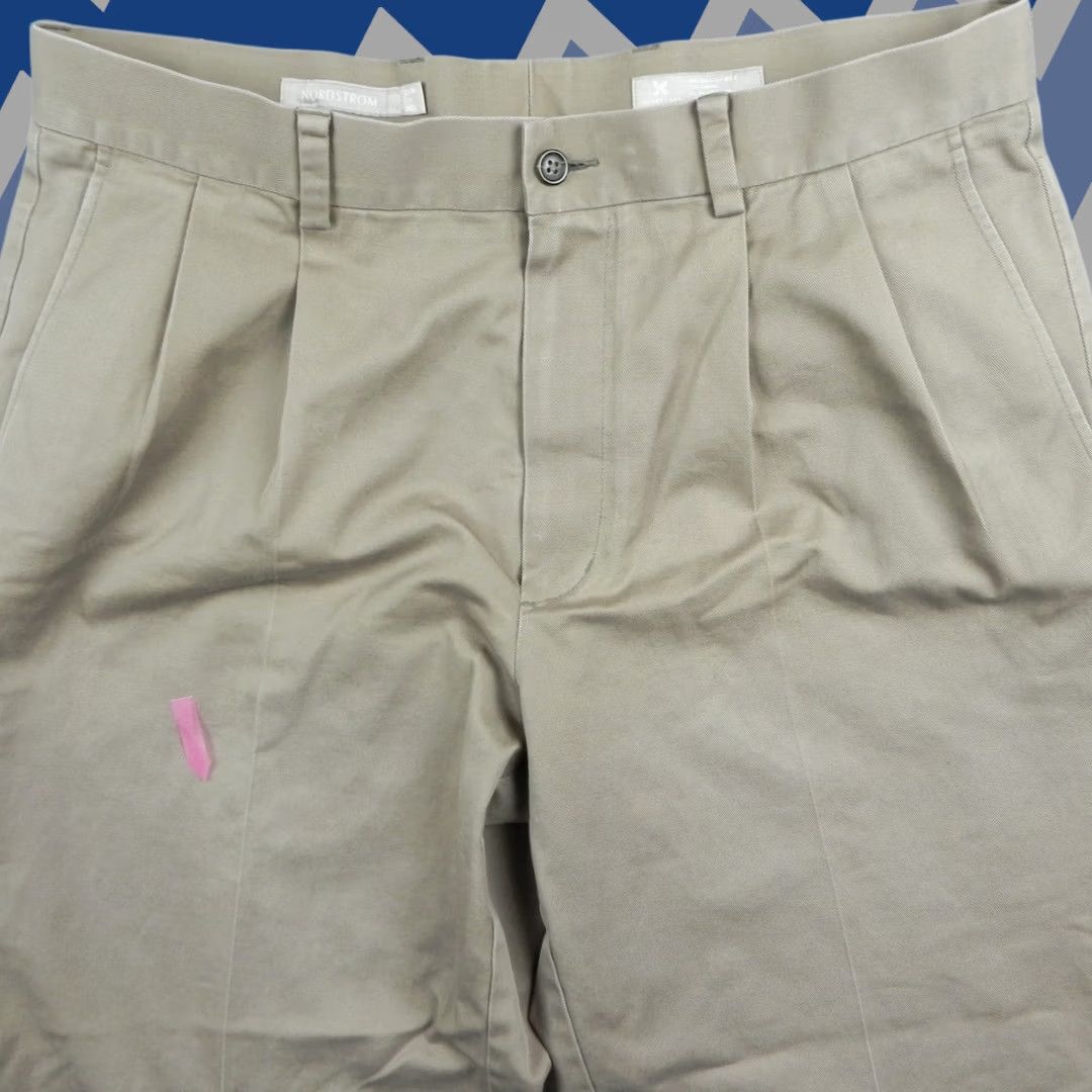 Nordstrom Nordstrom Pants Mens 35x30 Khaki Stretch Pleated Tan Regular Straight Zip Canvas Cotton Blend Brand: Nordstrom Size US 35 - 1 Thumbnail