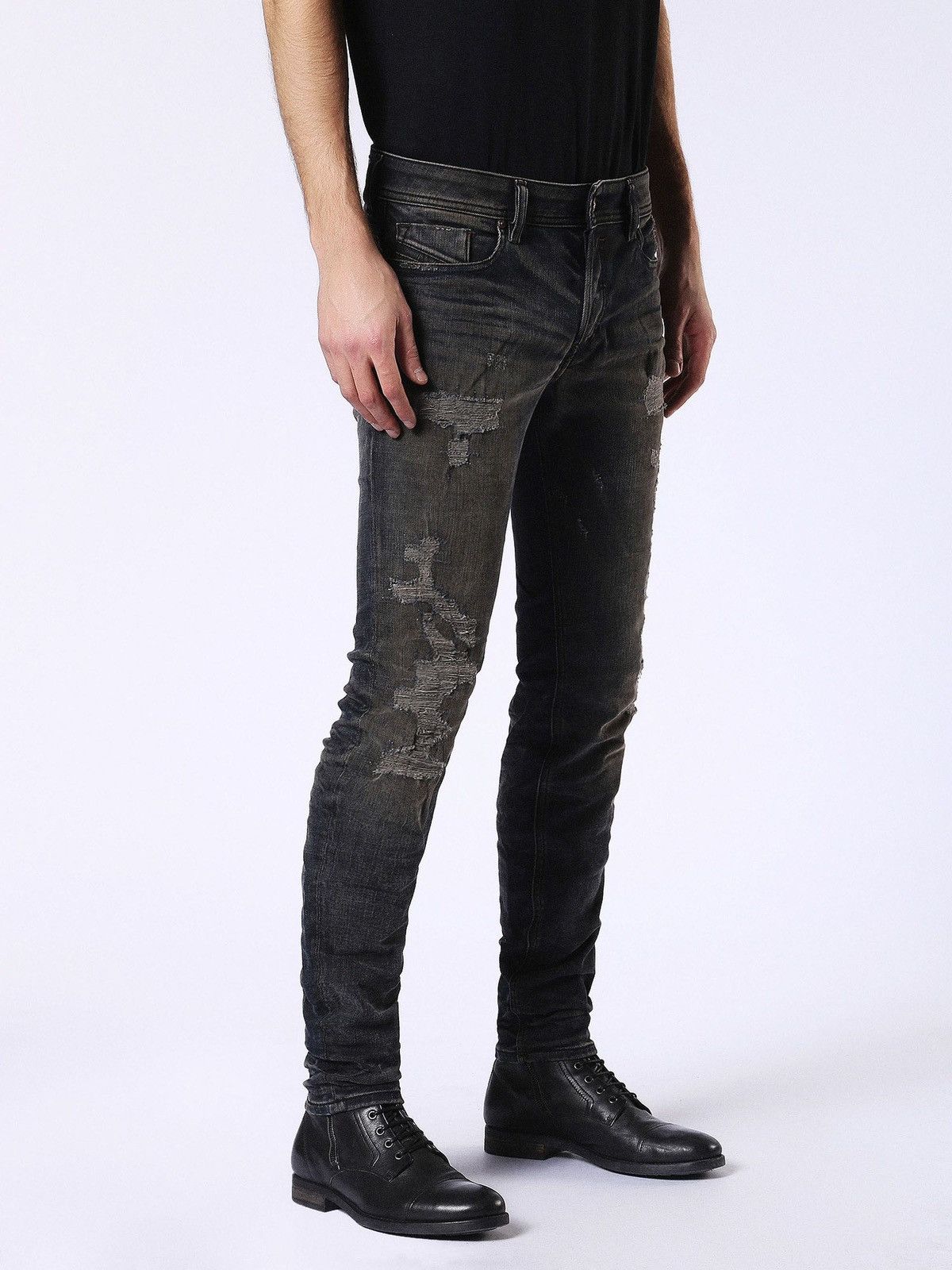 Image of Diesel Sleenker 084Dl Distressed Slim-Skinny Jeans in Washed Indigo, Men's (Size 30)