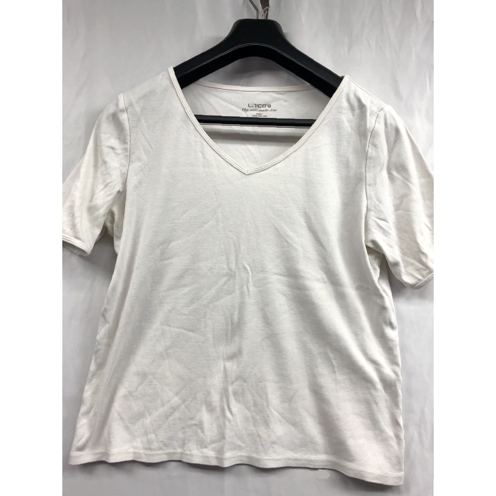 Vintage Chicos The Ultimate Tee White Womens Short Sleeve T-Shirt 100% Cotton Size 1 (Stains) Womens Size 25" / US 0 / IT 36 - 2 Thumbnail