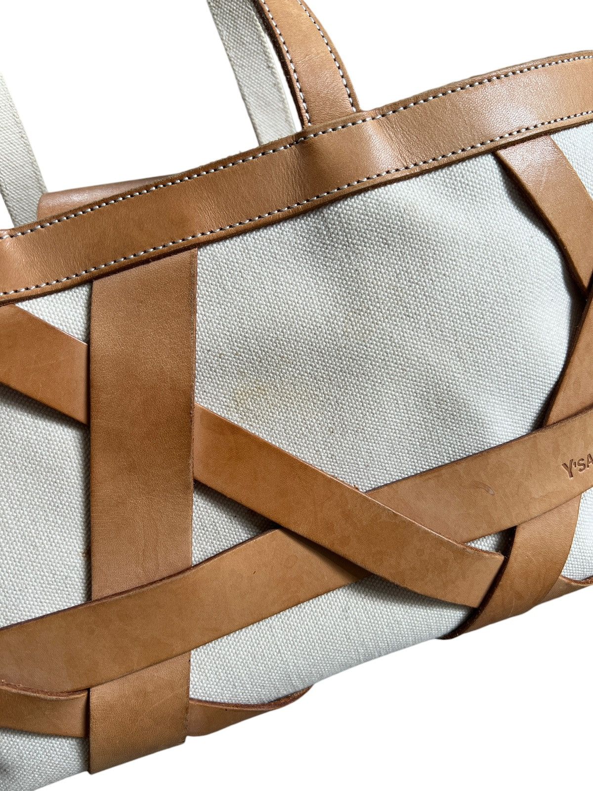 Yohji Yamamoto 1990 Yohji Yamamoto Y’SACCS Heavy Canvas + Leather Handbag Size ONE SIZE - 9 Thumbnail