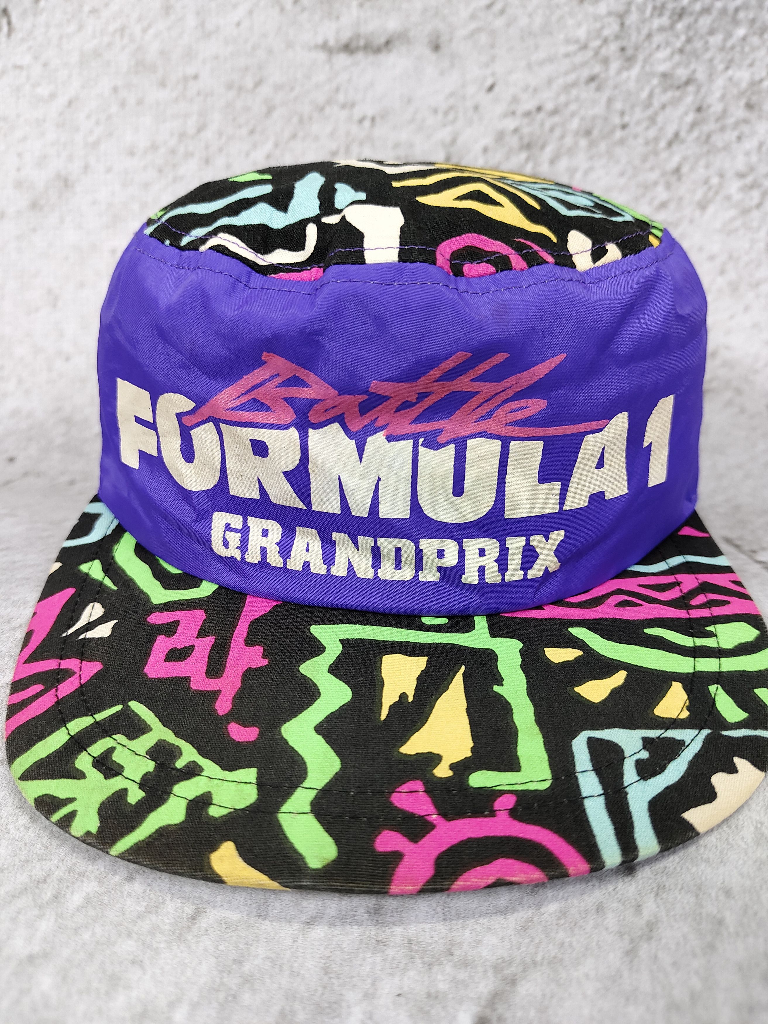 Vintage 80s Formula 1-Archived Grand Prix AOP Neon Abstract Cap Size 26 - 1 Thumbnail