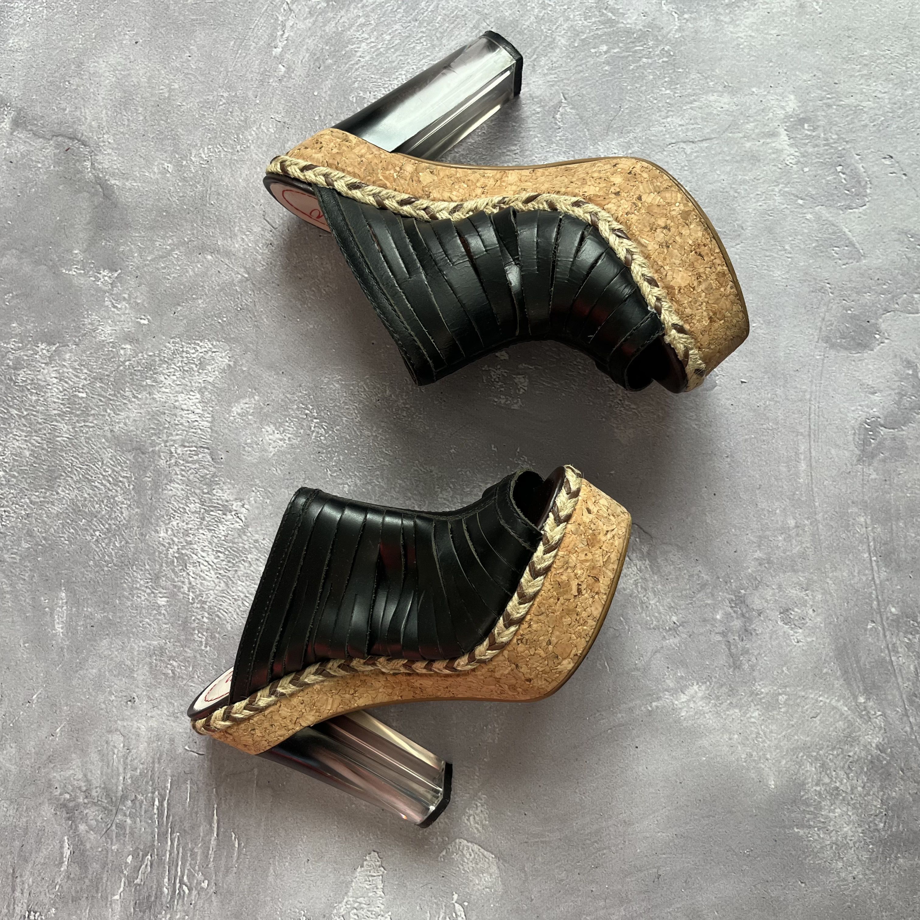 Miss Sixty Miss Sixty Mule Heels Cork Platform Heel Black Leather Y2K Size US 9 / IT 39 - 3 Thumbnail