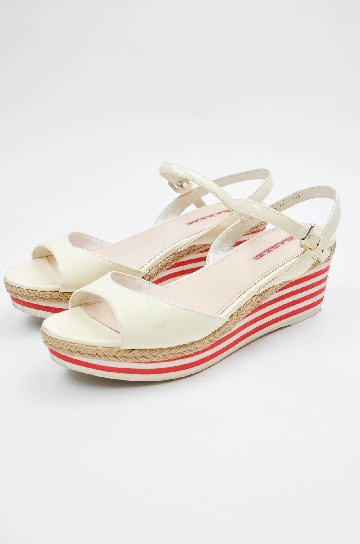 Prada Prada Linea Rossa Beige Leather Wedges Platform Size 38.5 Size US 7.5 / IT 37.5 - 1 Thumbnail