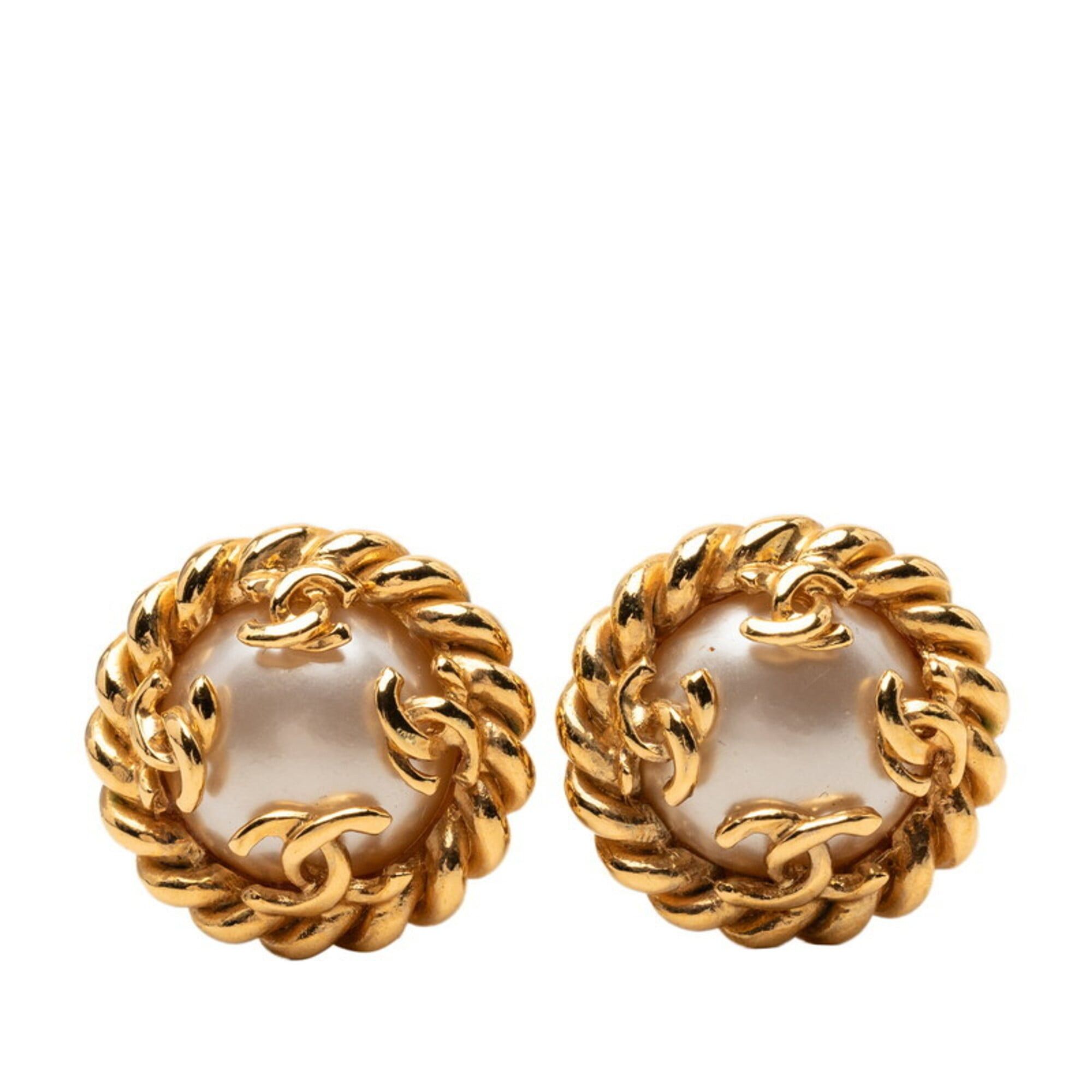 Chanel Chanel Coco Mark Vintage Earrings 95A Gold Plated Faux Pearl Women's CHANEL Size ONE SIZE - 1 Thumbnail