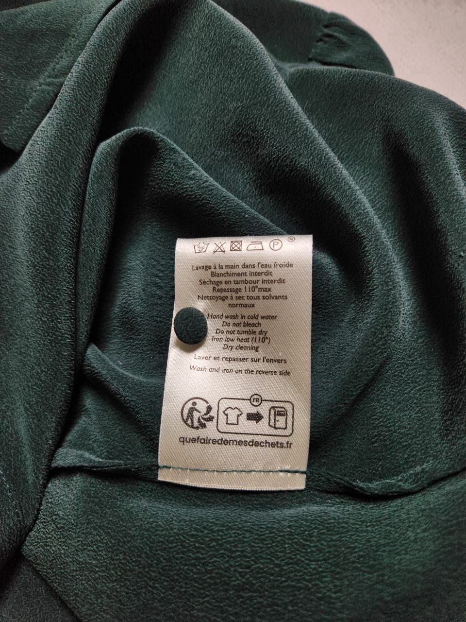 Sezane Sezane Silk Blouse Bottle Green Shirt Ruffle Trim Size M / US 6-8 / IT 42-44 - 13 Thumbnail