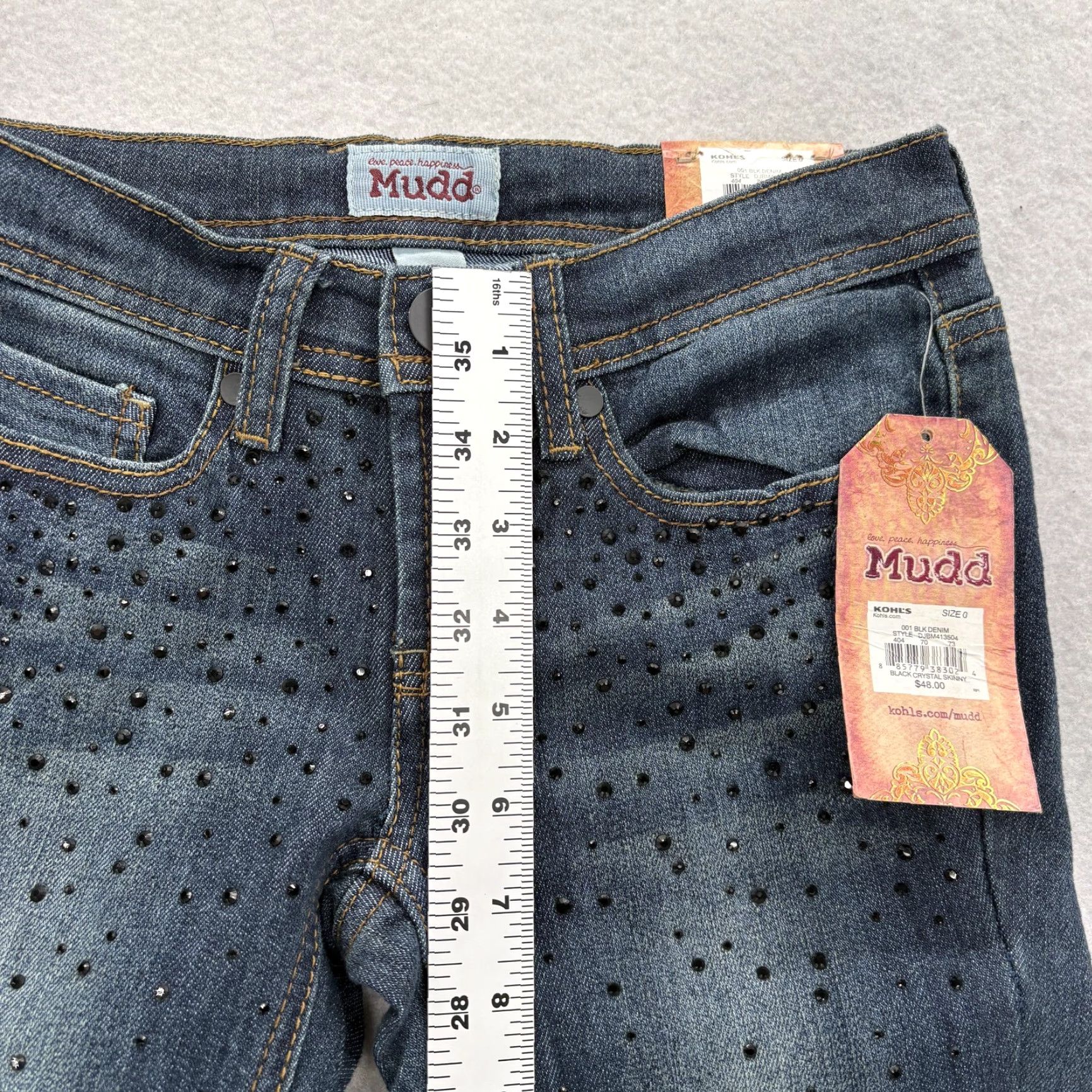Vintage Mudd Blue Jeans Skinny Junior 0 Low Rise Stretch Studded Rhinestone Embroidered 5-Pocket Denim N/A Womens? Size 25" / US 0 / IT 36 - 7 Thumbnail