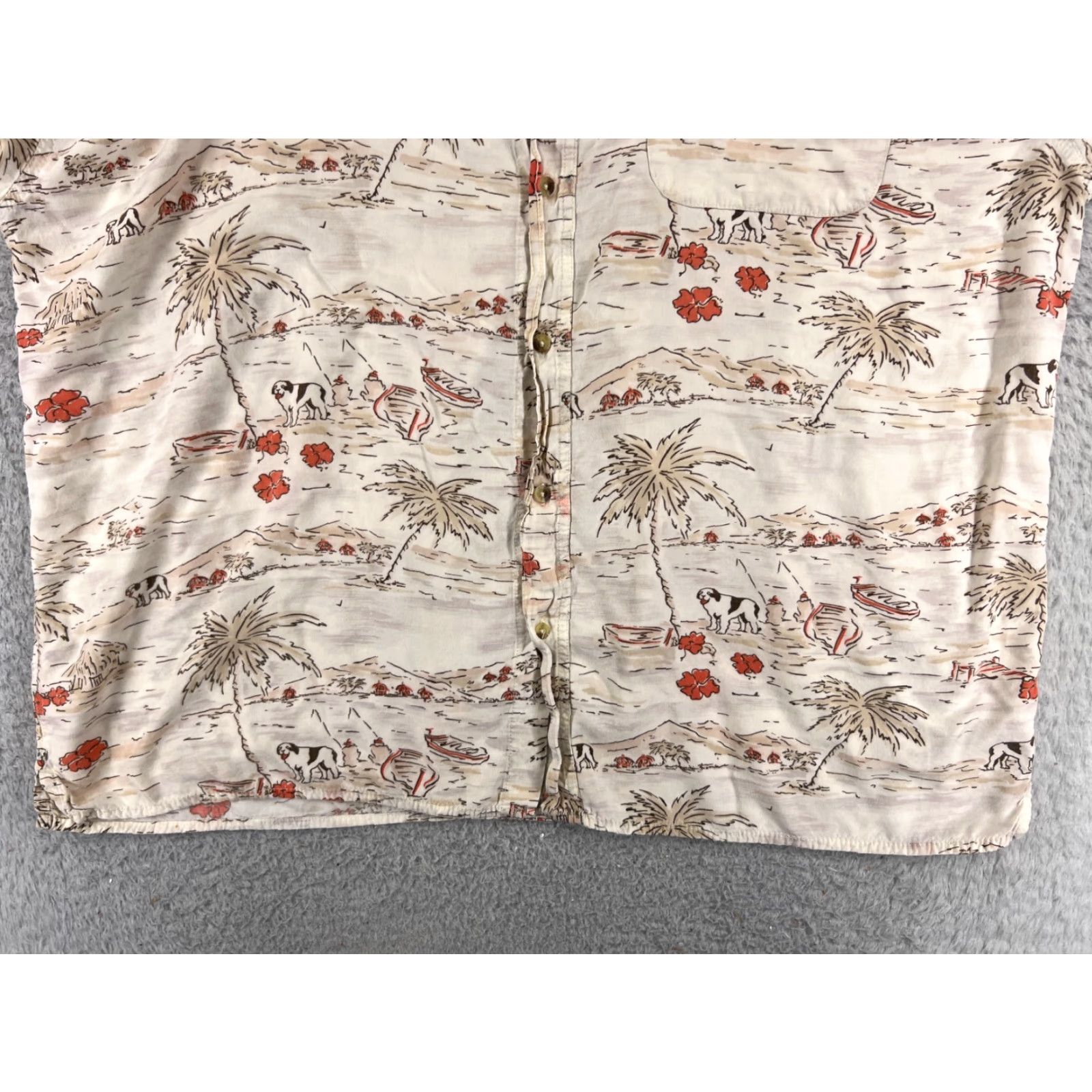 Big Dogs Big Dogs Shirt Adult 3XL Beige Floral Palm Island Rayon Hawaiian Button Mens Size US XXL / EU 58 / 5 - 5 Thumbnail