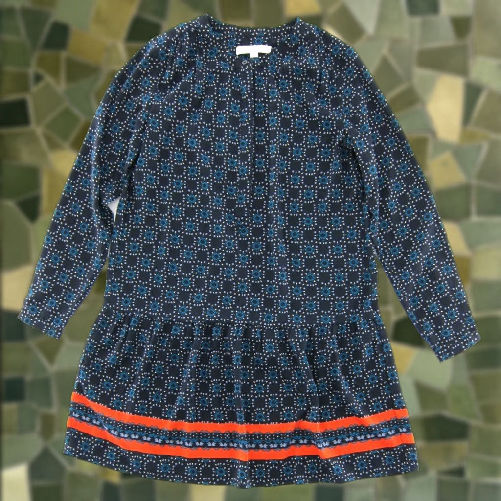 Ann Taylor Ann Taylor Dress Blue Orange Floral Motif Long Sleeve Tunic Shift Small Size S / US 4 / IT 40 - 1 Thumbnail