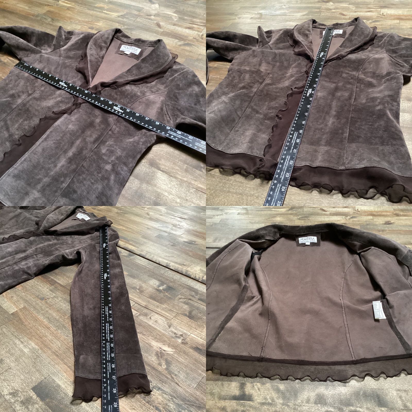 Vintage Monterra Jacket Women S Brown Pig Suede Leather Ruffles Lightweight Western Size S / US 4 / IT 40 - 8 Thumbnail