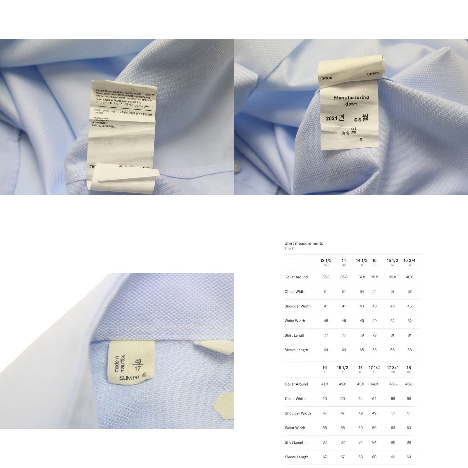 Suitsupply SUITSUPPLY Shirt Men's Slim Fit Formal Blue 43 / 17 Buttons Size 46R - 8 Thumbnail