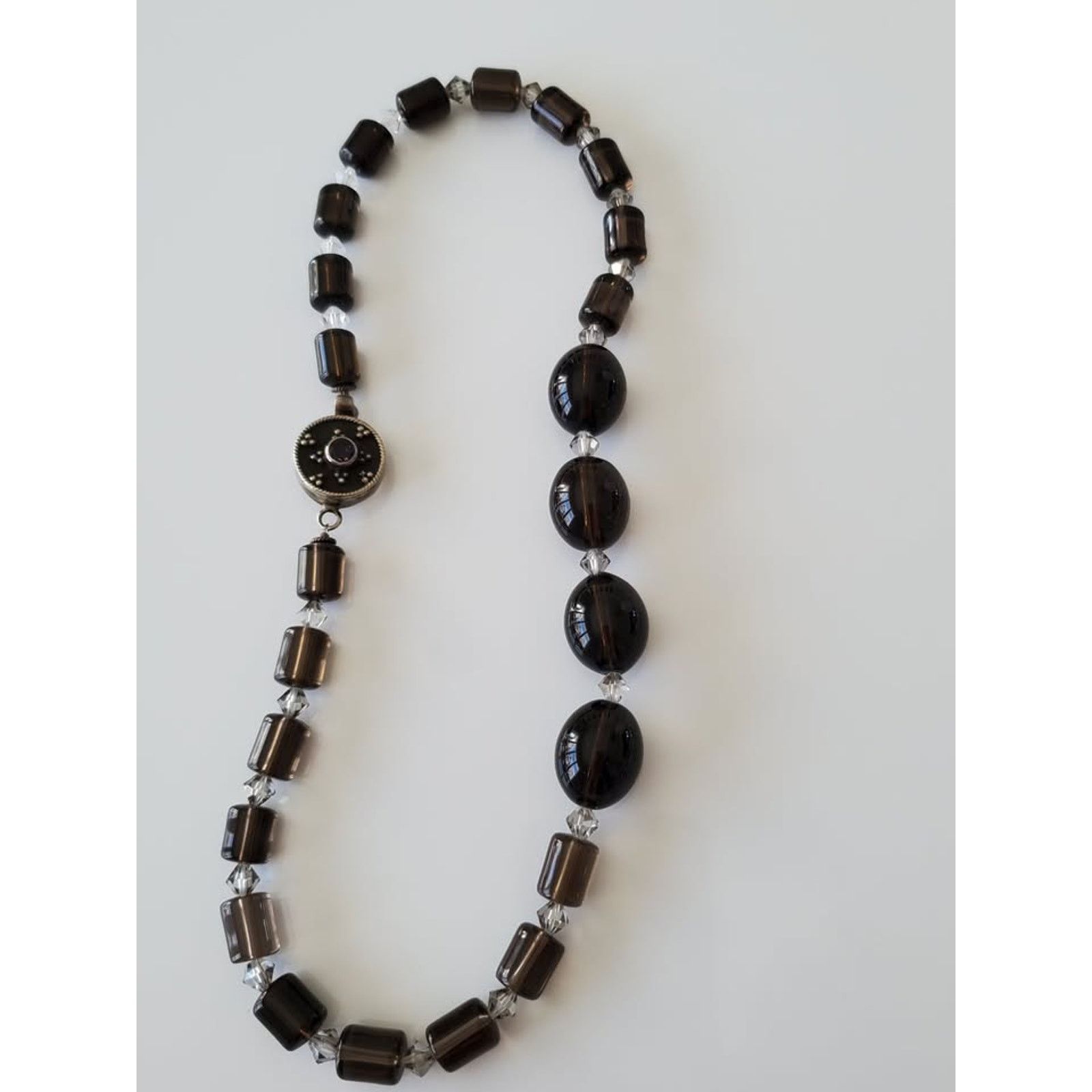 Other Smokey Glass Beaded Necklace Sterling Amethyst Box Clasp Size ONE SIZE - 3 Thumbnail