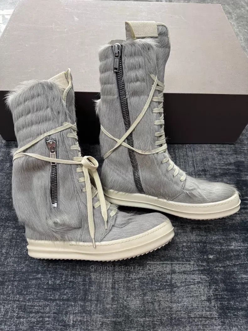 Rick Owens Rick Owens Grey Cowhair Cargo Rider Boots Size US 5 / EU 37 - 3 Thumbnail