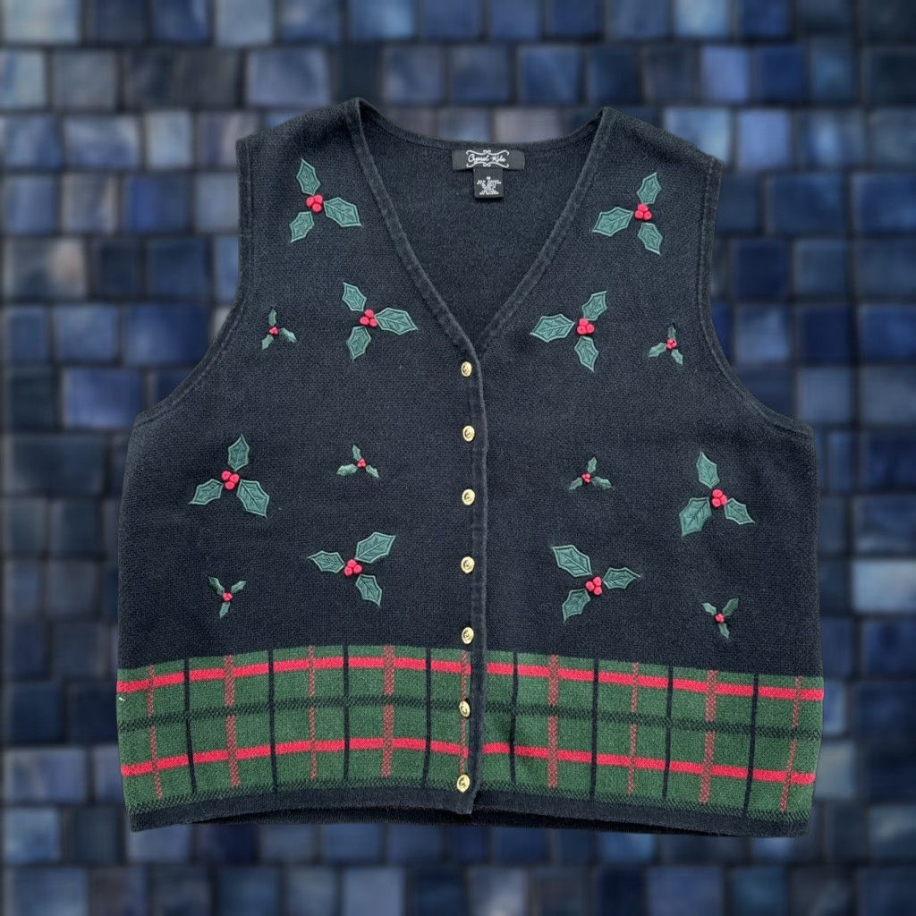Vintage Crystal Kobe Christmas Sweater Vest XS?1X Shirt? Size XL / US 12-14 / IT 48-50 - 1 Thumbnail
