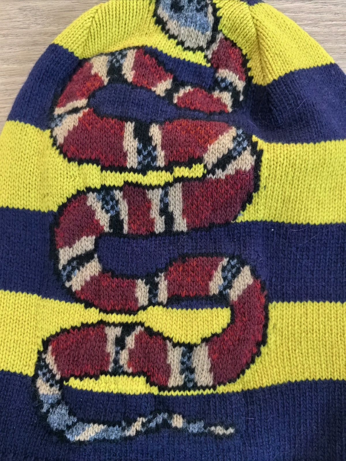 Gucci Gucci Yellow Striped Wool Knit Beanie Size ONE SIZE - 2 Thumbnail