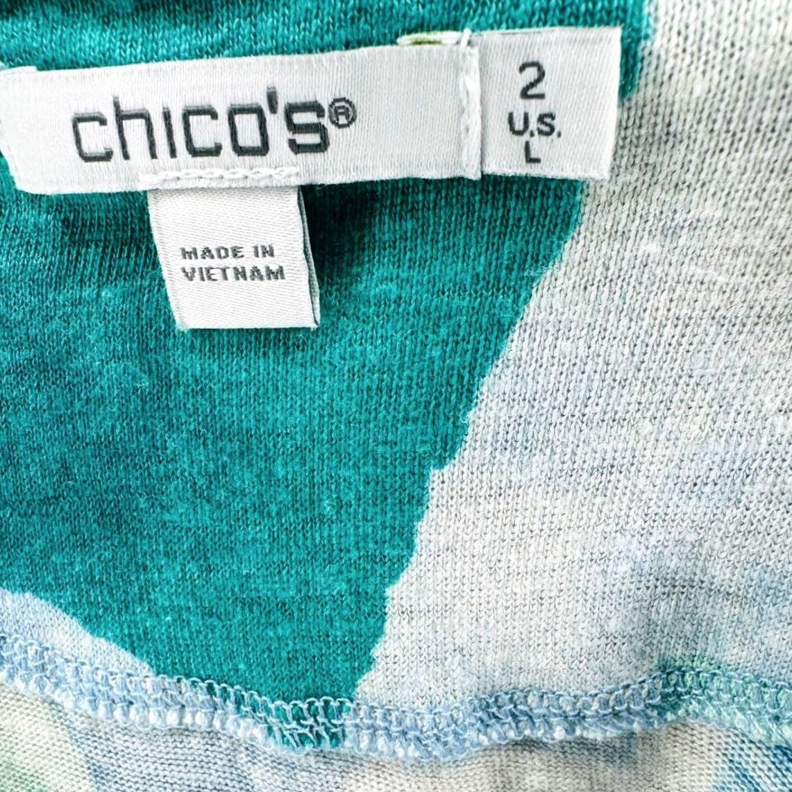 Vintage VINTAGE Chico's Blouse Shirt Women Blue Green Abstract Short Sleeve Size 2 Regular Womens Size XS / US 0-2 / IT 36-38 - 2 Thumbnail