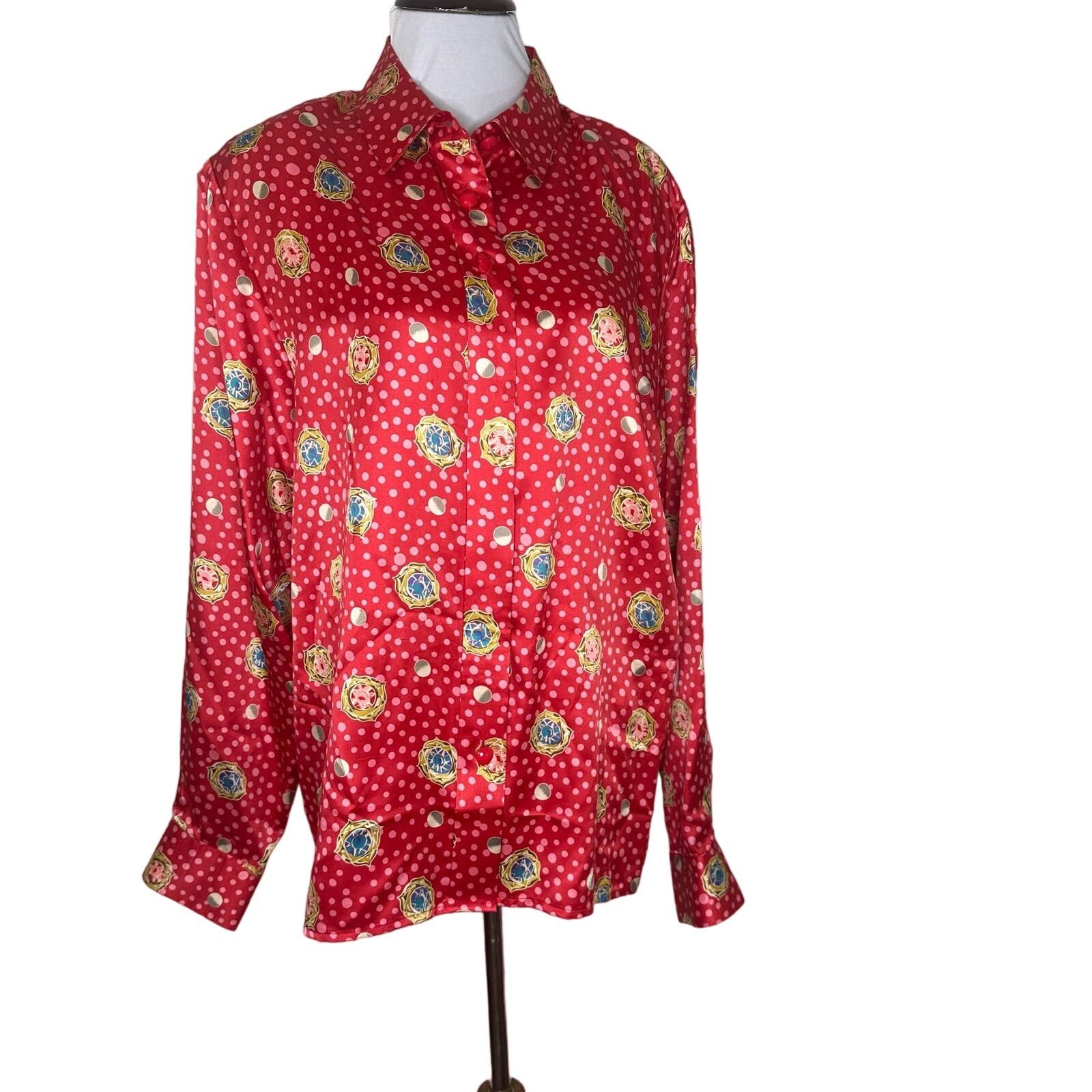 Vintage Vintage 1980s Counterparts Polka Dot Satin Blouse XL 14 Size XL / US 12-14 / IT 48-50 - 4 Thumbnail