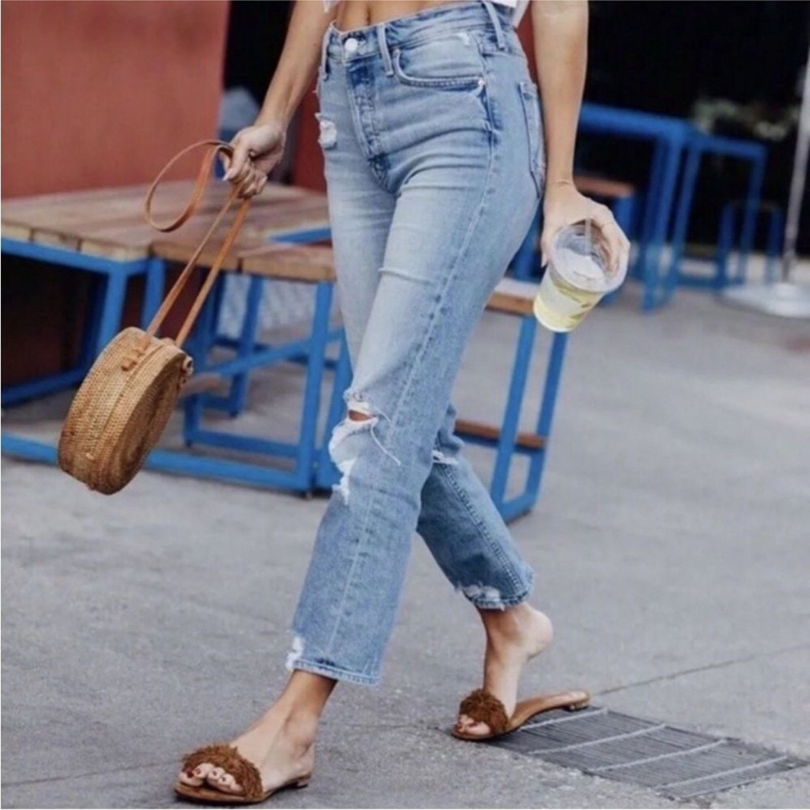 MOTHER MOTHER $258 The Tomcat Distressed Straight Leg Jeans size 32 Size 32" / US 10 / IT 46 - 1 Thumbnail