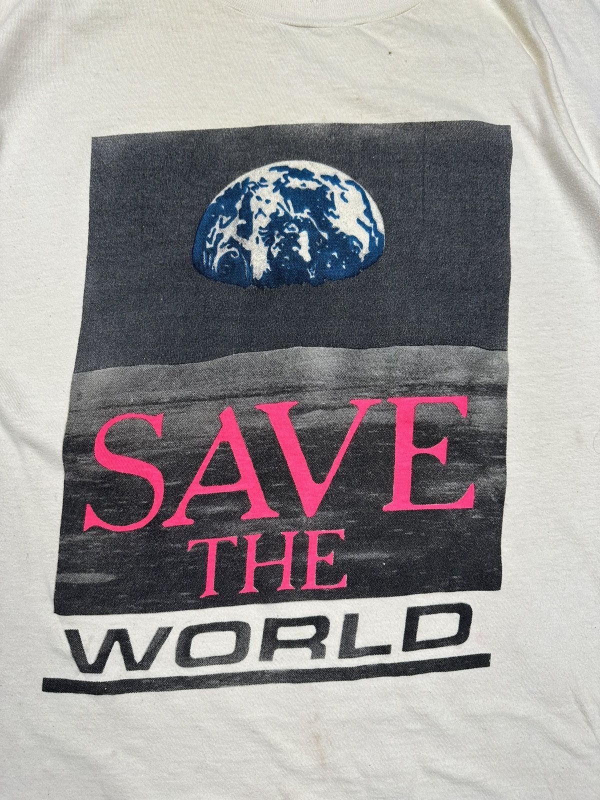 Vintage Vintage 90s Save The World Trashed Single Stitch Tee Size US XL / EU 56 / 4 - 6 Thumbnail
