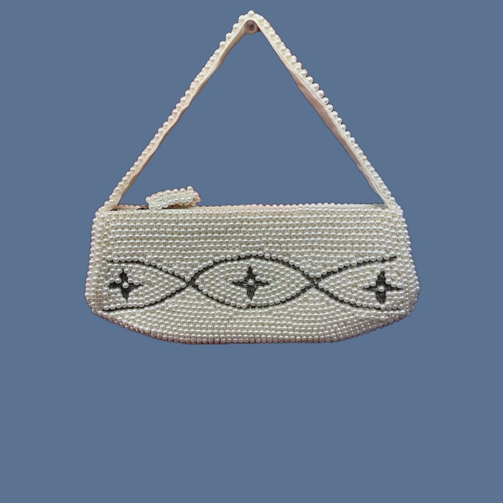 Vintage VINTAGE Beaded Purse Hand Bag Clutch Art Deco 9” Faux Pearl EUC Women White Accessories Purses Cocktail Purse Women Size ONE SIZE - 1 Thumbnail