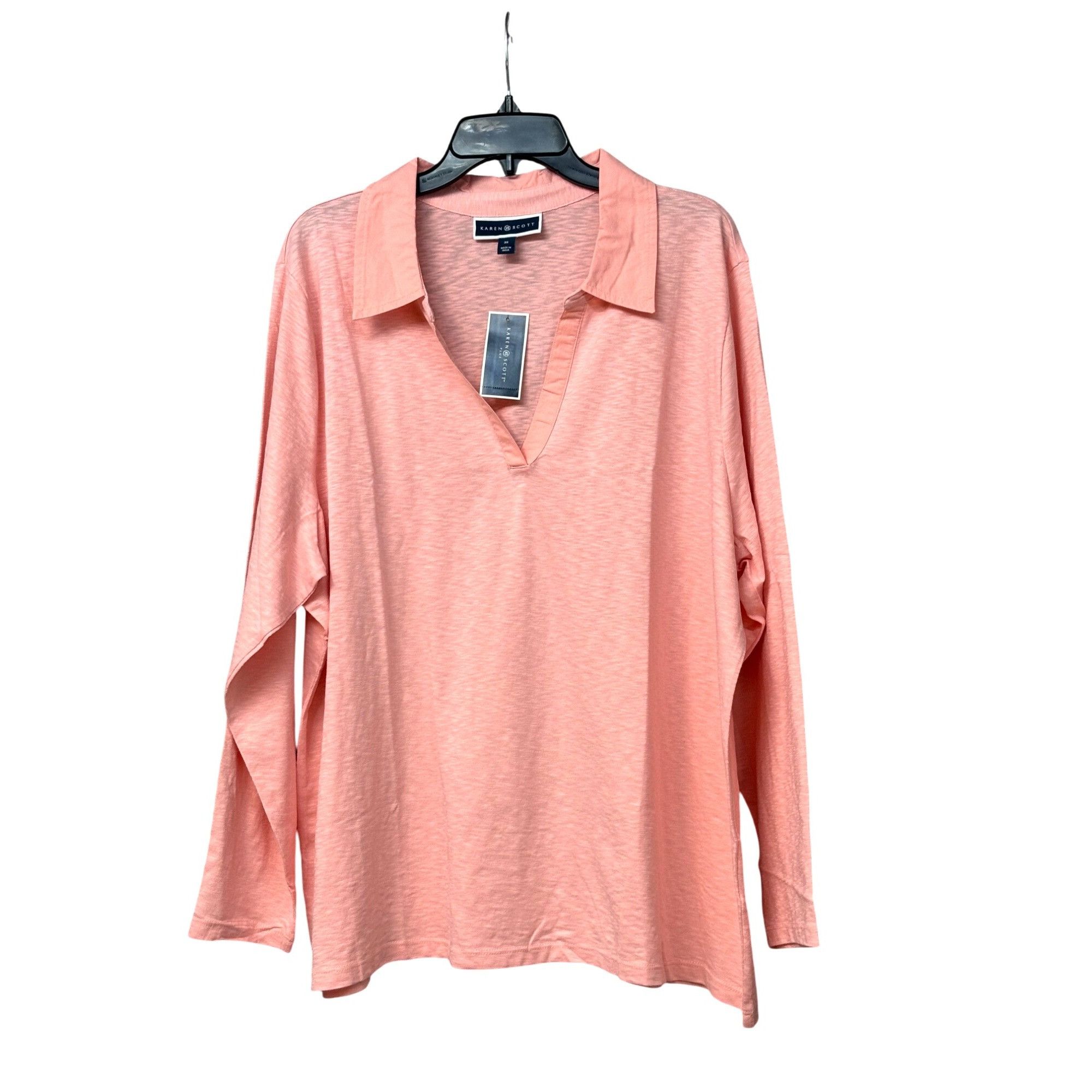 Other Karen Scott Size Cotton Open-Neck Polo Top, Coral Ice, 3X Size ONE SIZE - 8 Thumbnail