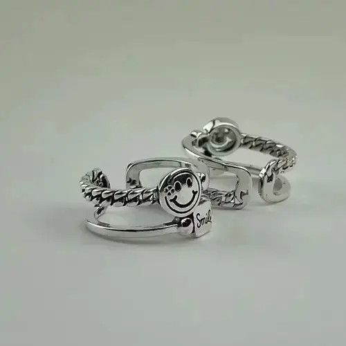 Handmade × Jewelry Sterling Silver Chain Smiley Ring Size ONE SIZE - 2 Thumbnail