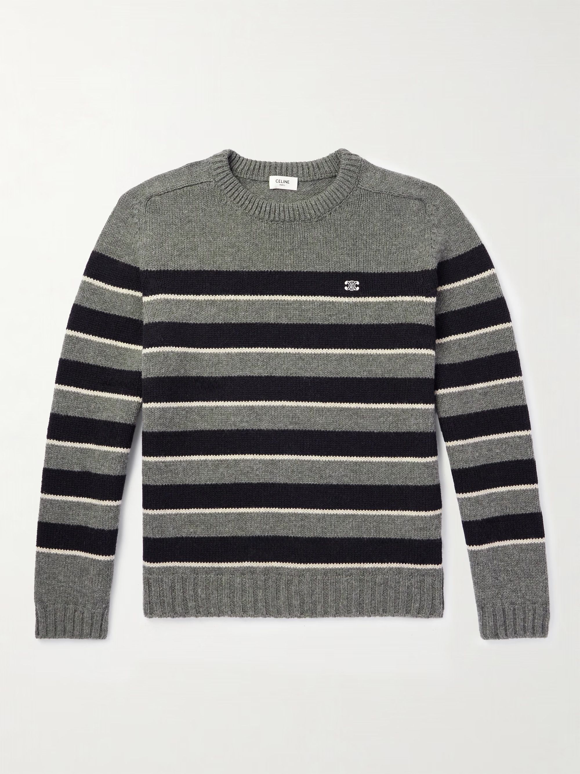 Celine CELINE Hedi Slimane logo embroidered striped wool sweater q Size US L / EU 52-54 / 3 - 1 Thumbnail