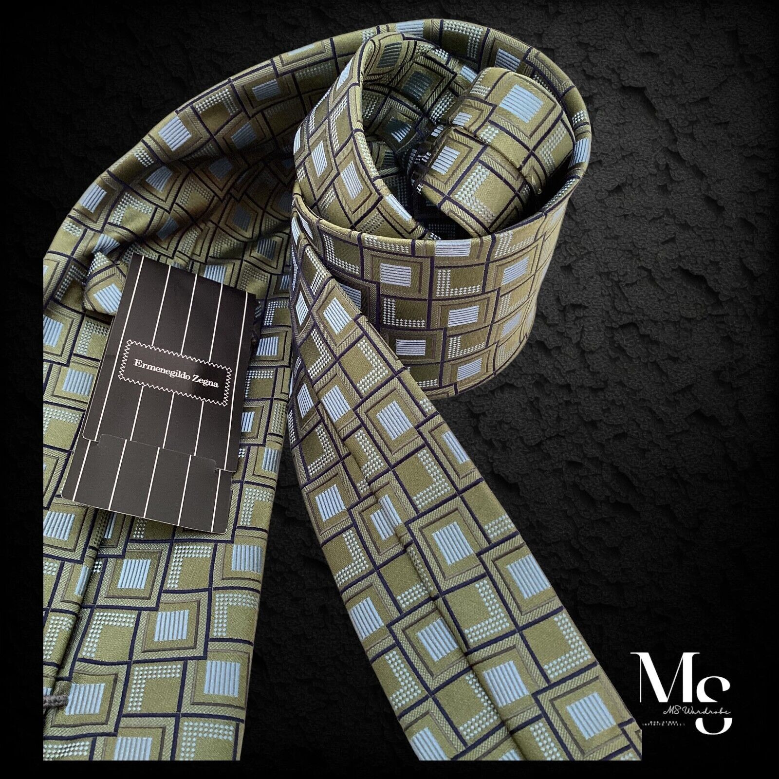Ermenegildo Zegna $170 ERMENEGILDO ZEGNA Green Geometric Luxury Silk Tie Made Size ONE SIZE - 3 Thumbnail